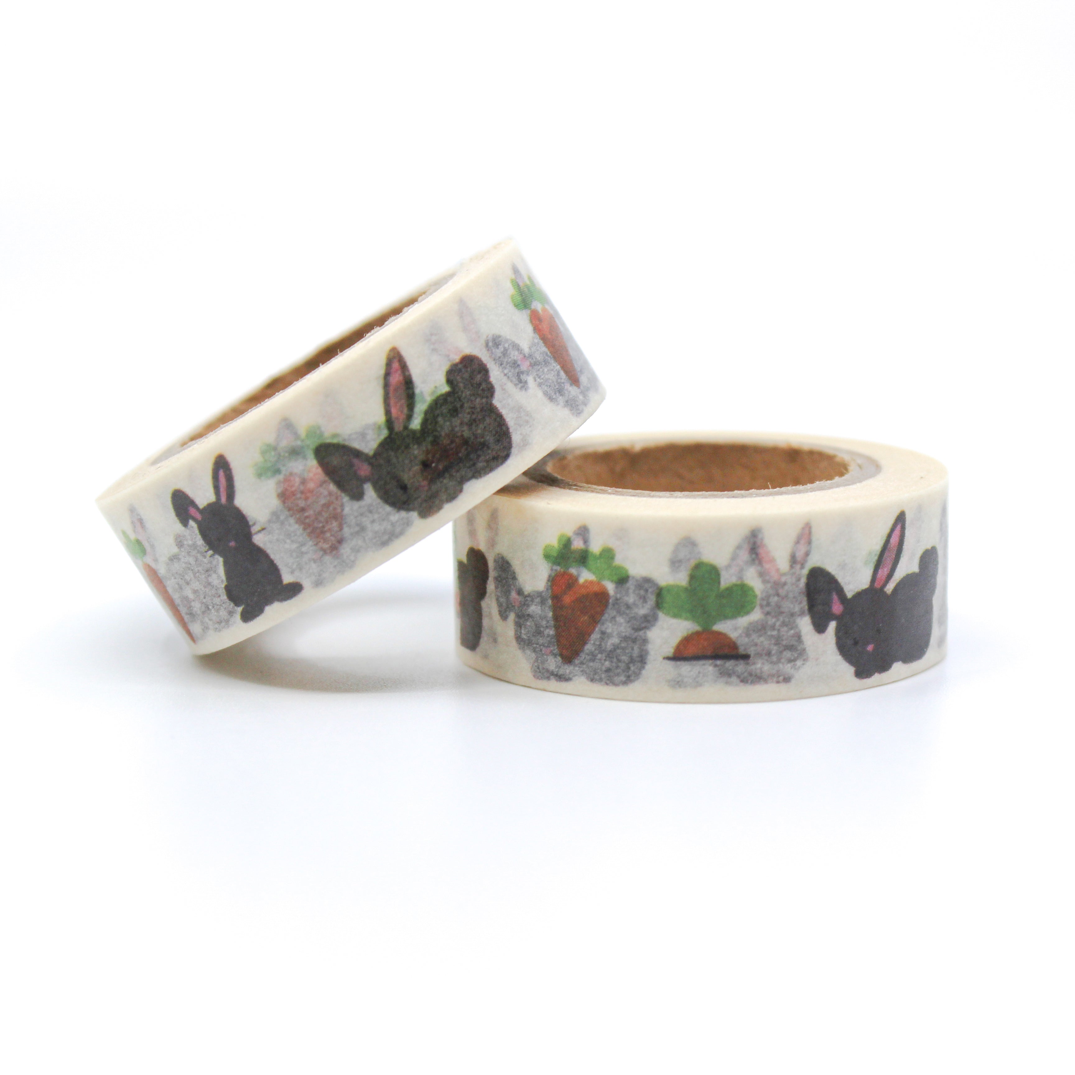 This is a black and gray rabbits with carrots for Easter Sunday Journal Supplies, Scrapbooking washi tapes from BBB Supplies Craft Shop