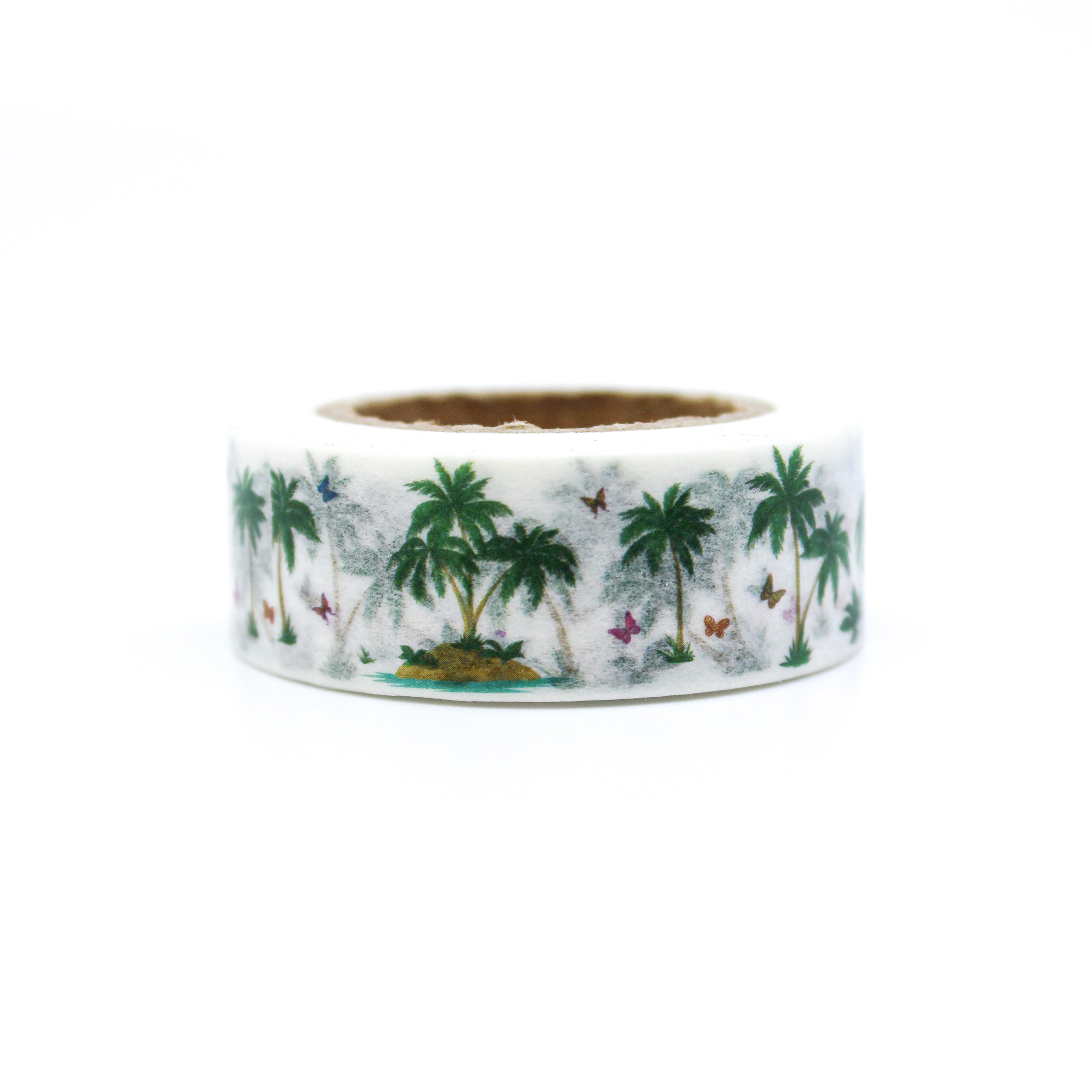 This is a fun palm leaves in island with white background washi tapes from BBB Supplies Craft Shop