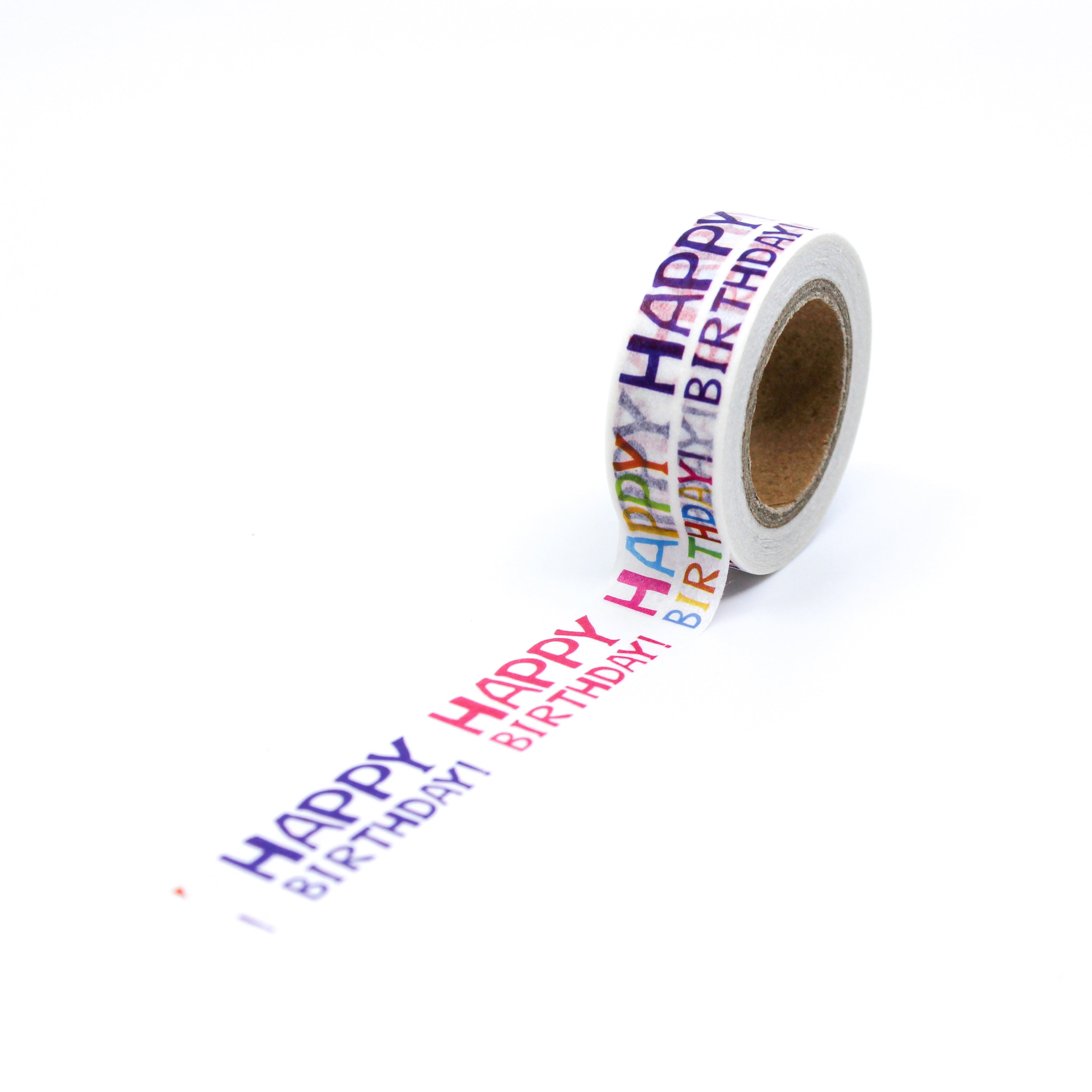 This is a full pattern repeat view of celebrations happy birthday greetings washi tape from BBB Supplies Craft Shop
