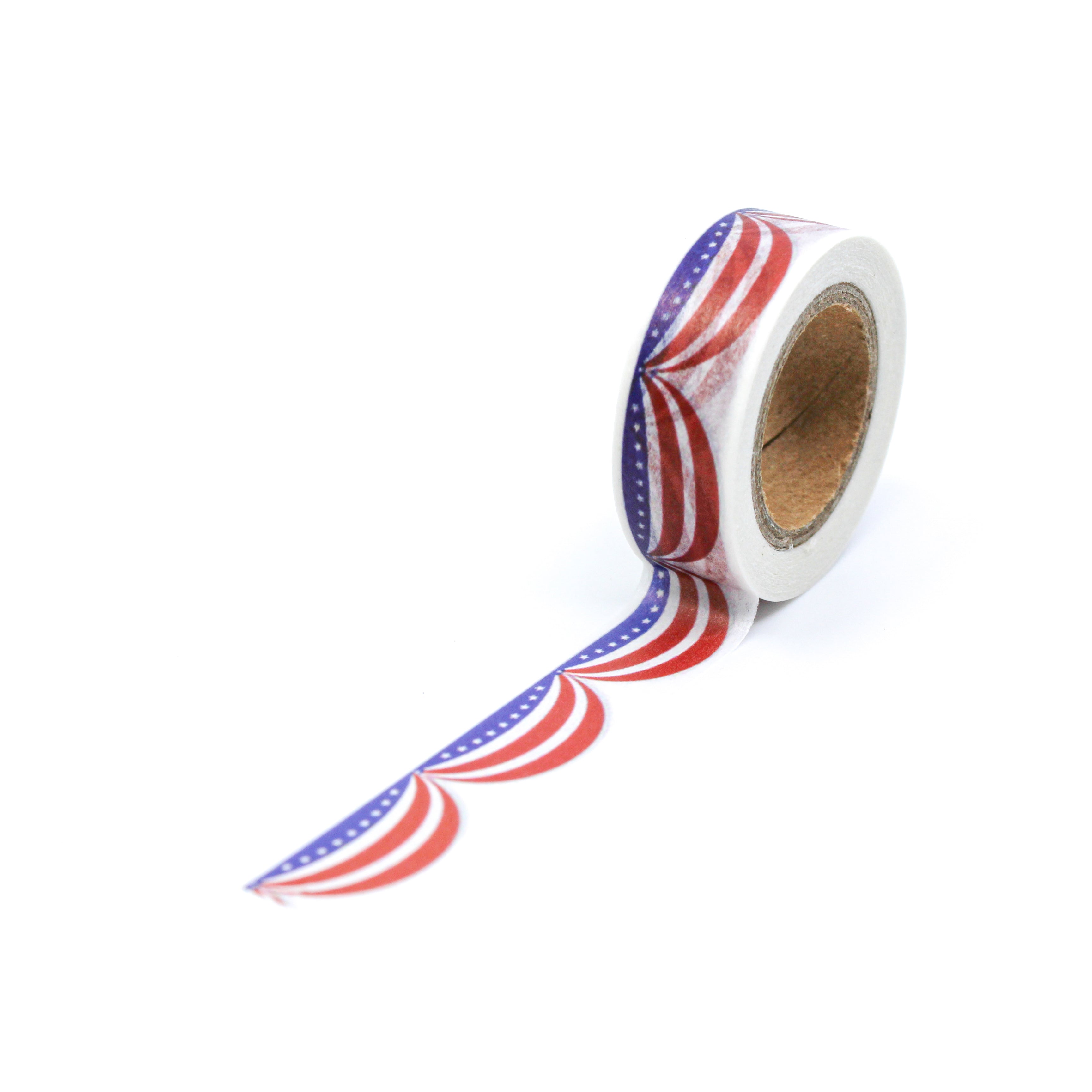 This is a full pattern repeat view of red, white and blue American flag washi tape from BBB Supplies Craft Shop