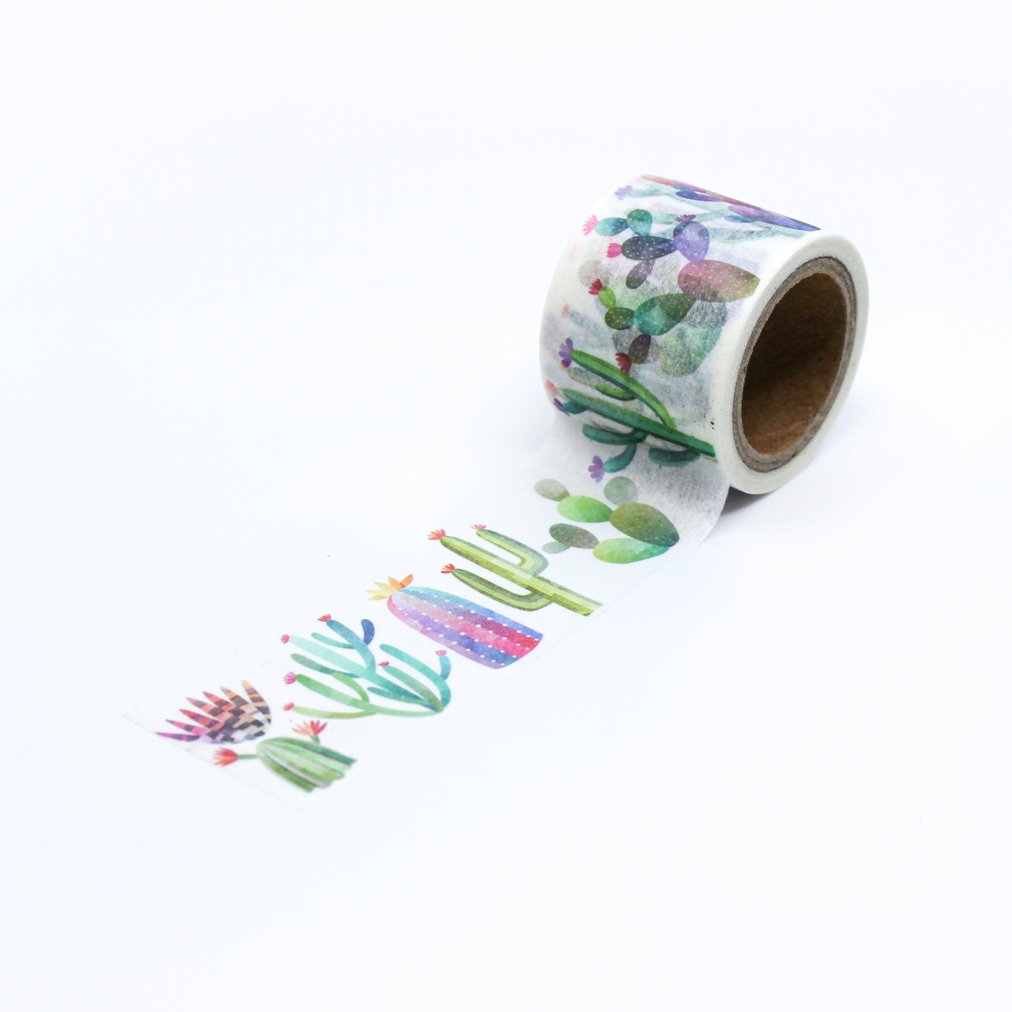This is a repeat full view of pretty multi-color succulent pattern washi tape from BBB Supplies Craft Shop