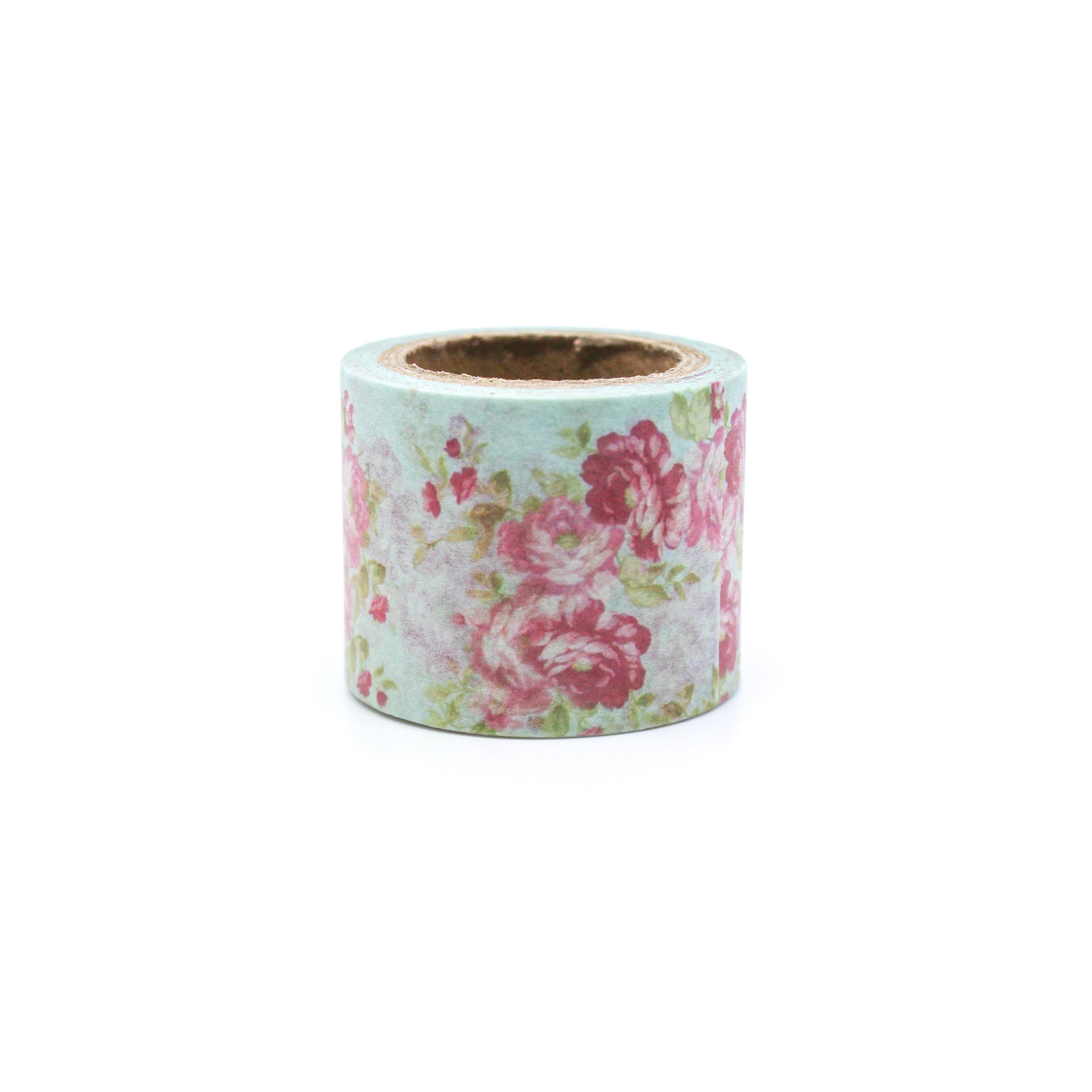 This is a pink florals pattern with vintage blue background washi tape from BBB Supplies Craft Shop