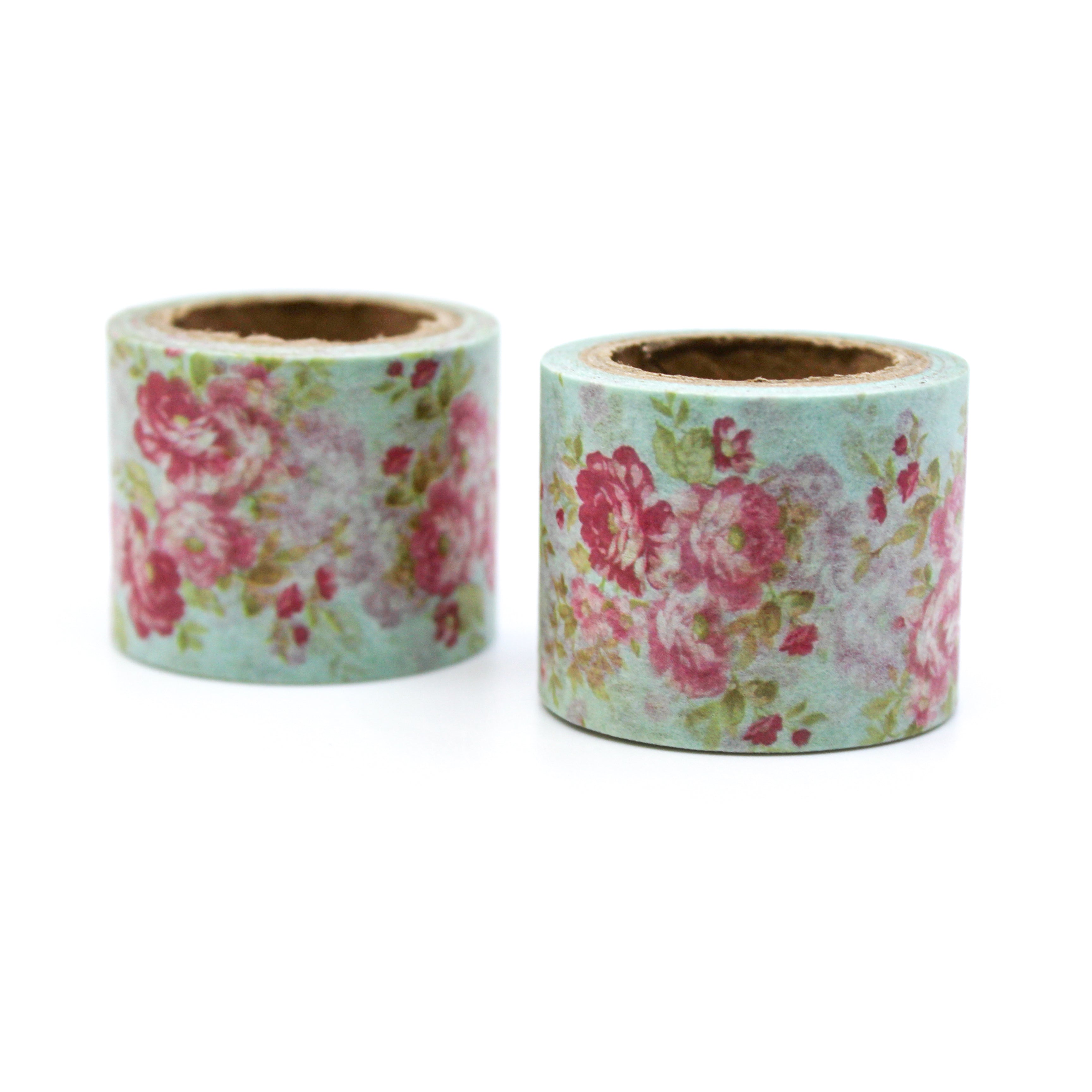 Wide Vintage Blue & Pink Floral Washi