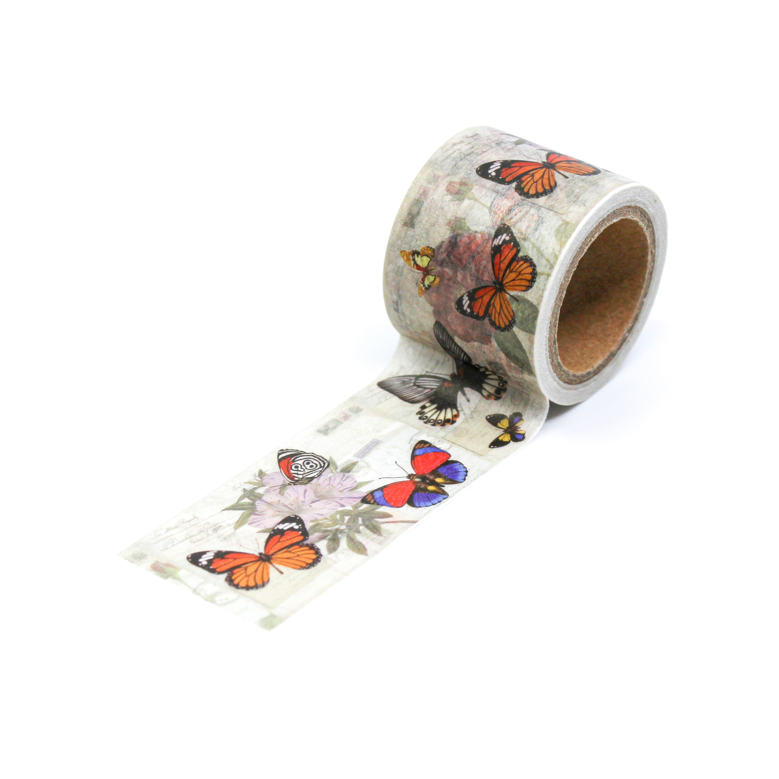 This is a full pattern repeat view pair of vintage butterflies washi tape BBB Supplies Craft Shop