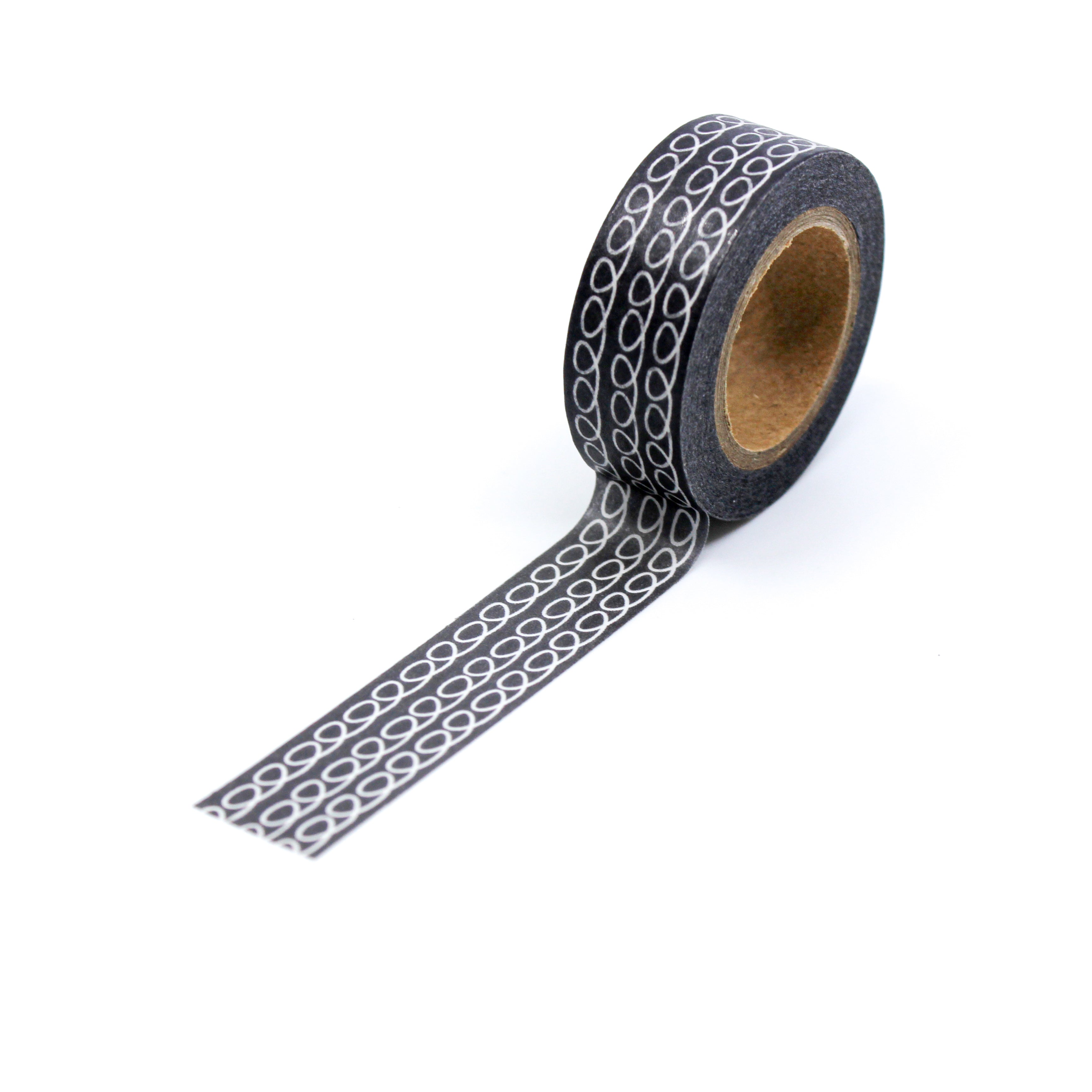 This is a full pattern repeat view of black swirl tape washi tape BBB Supplies Craft Shop