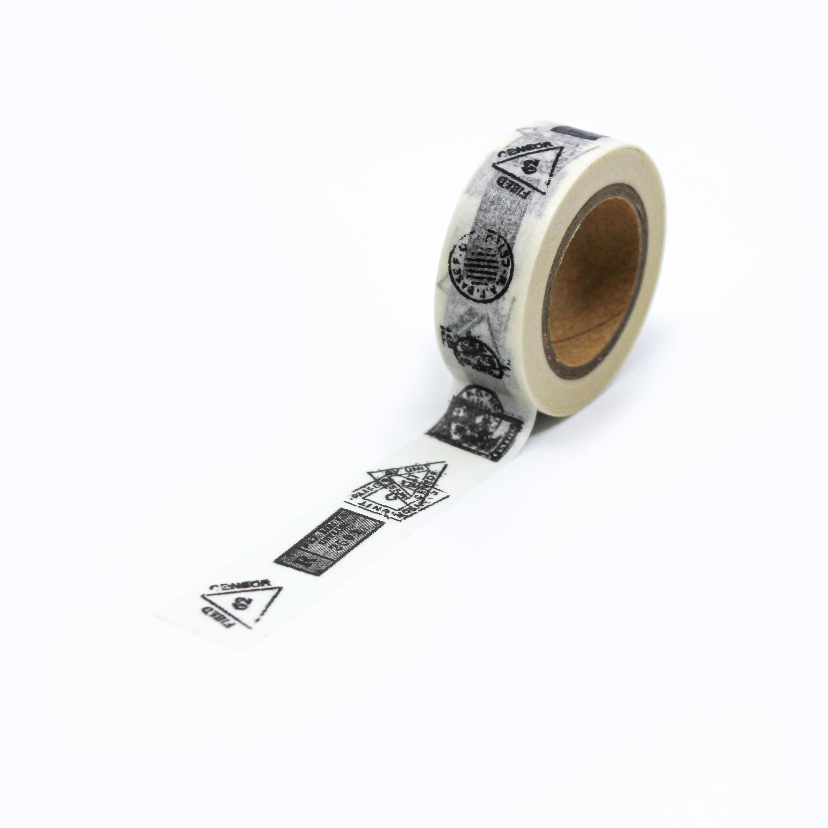 This is a full pattern repeat view of black and white postage stamp pattern Washi Tape from BBB Supplies Craft Shop