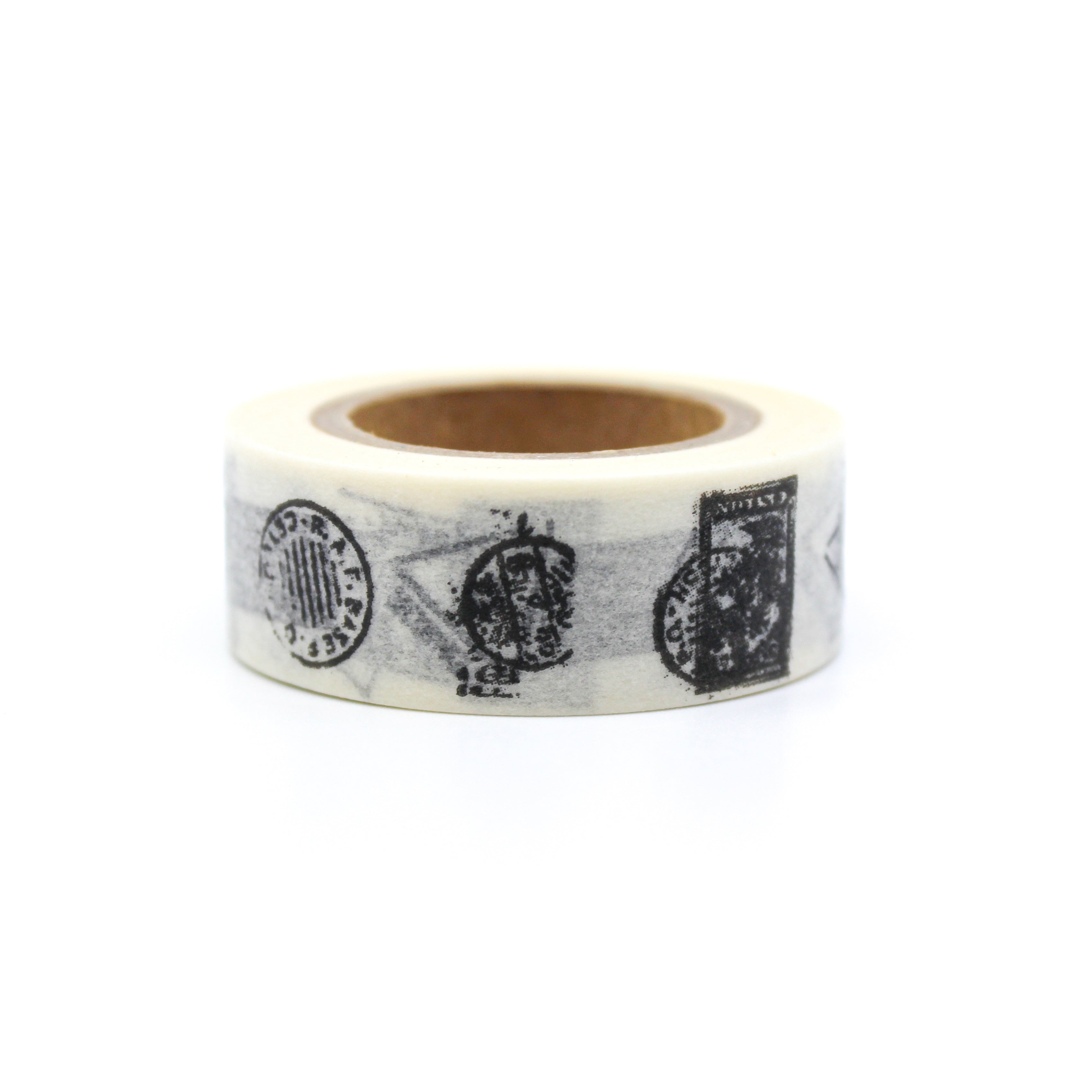This is a collection of black postage stamp around the world with white background washi tapes from BBB Supplies Craft Shop