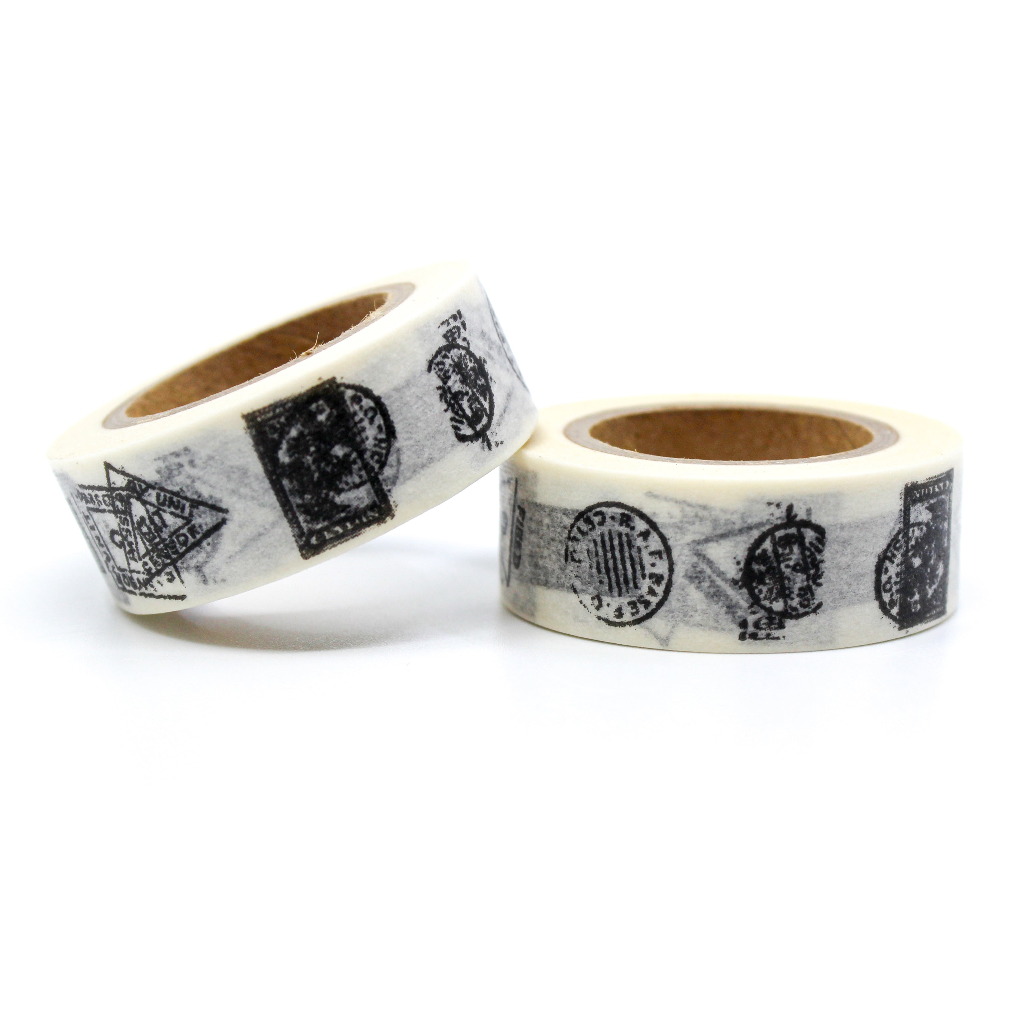 This is a black and white postal stamp for Journal Supplies, Scrapbooking washi tapes from BBB Supplies Craft Shop