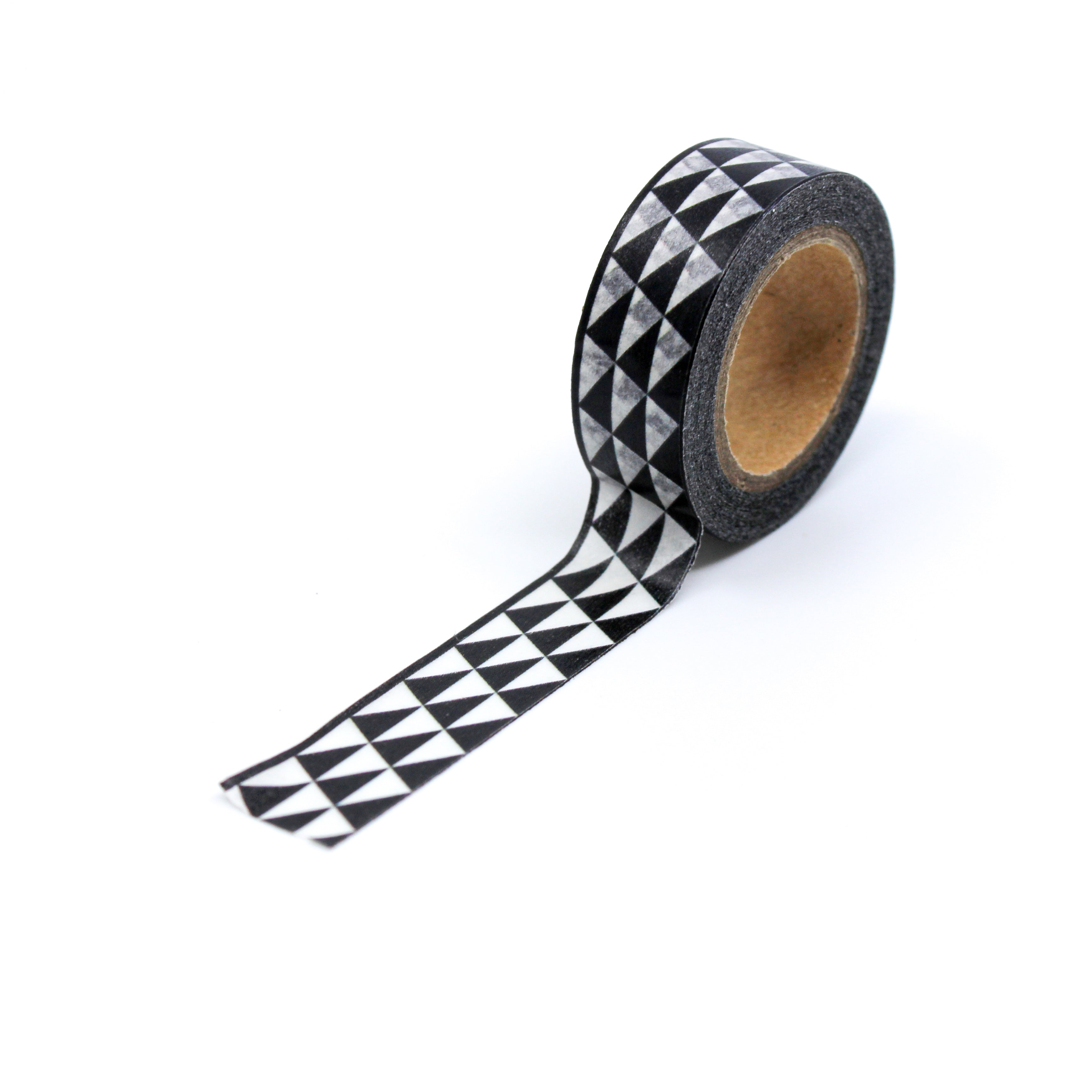 This is a full pattern repeat view of black and white triangular geometric shape pattern Washi Tape from BBB Supplies Craft Shop