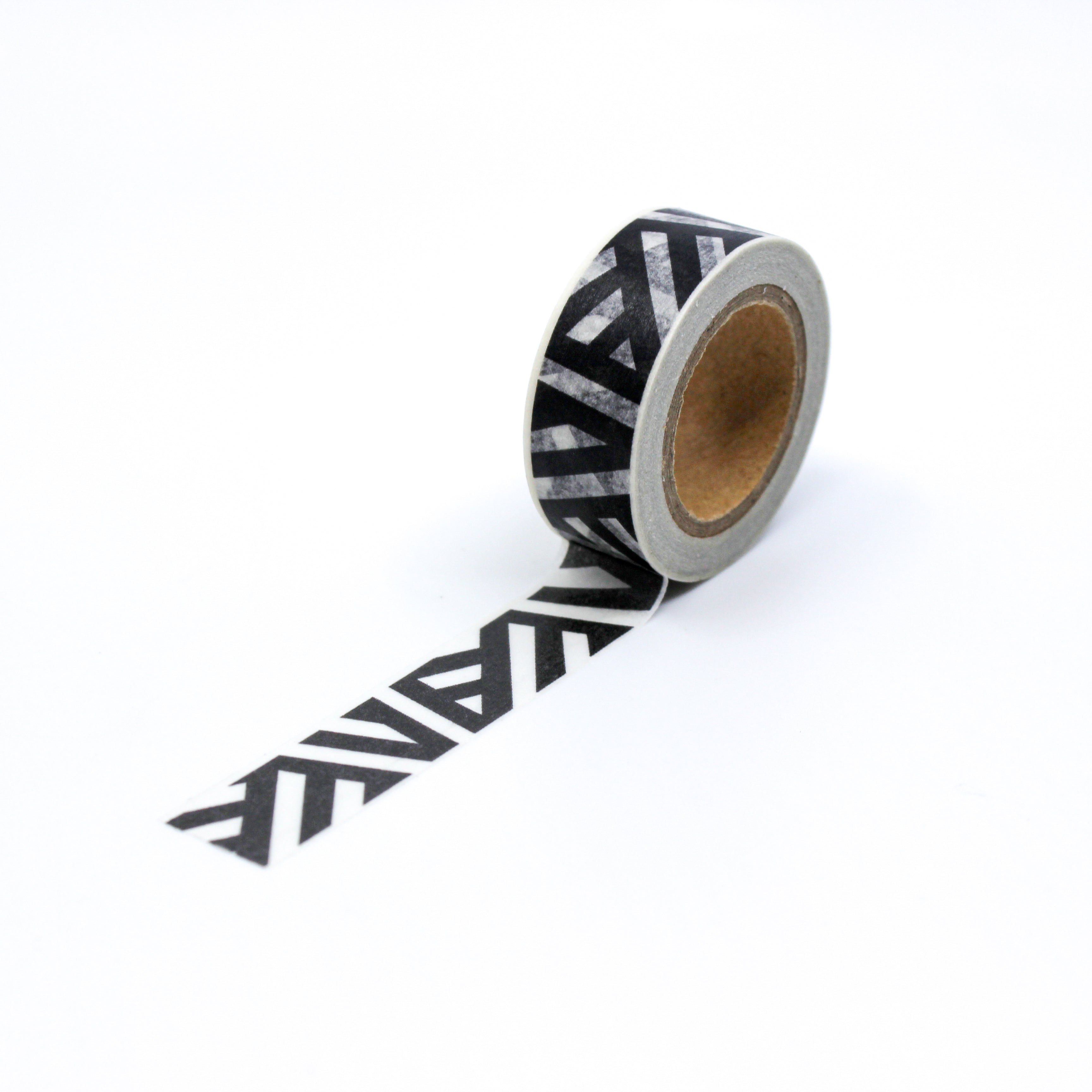This is a full pattern repeat view of black and white woven stripes pattern Washi Tape from BBB Supplies Craft Shop
