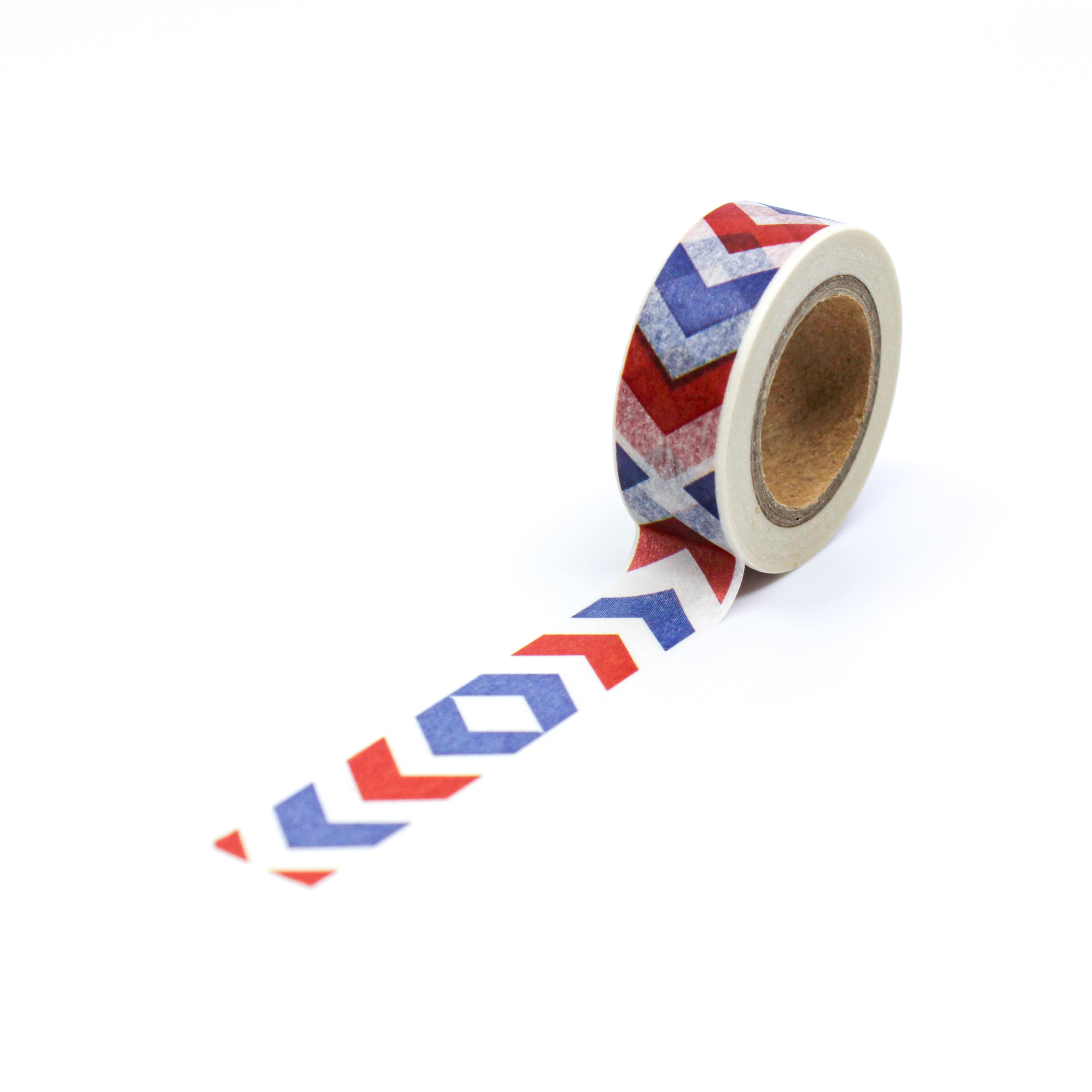 This is a full pattern repeat view of red and blue military chevron pattern Washi Tape from BBB Supplies Craft Shop