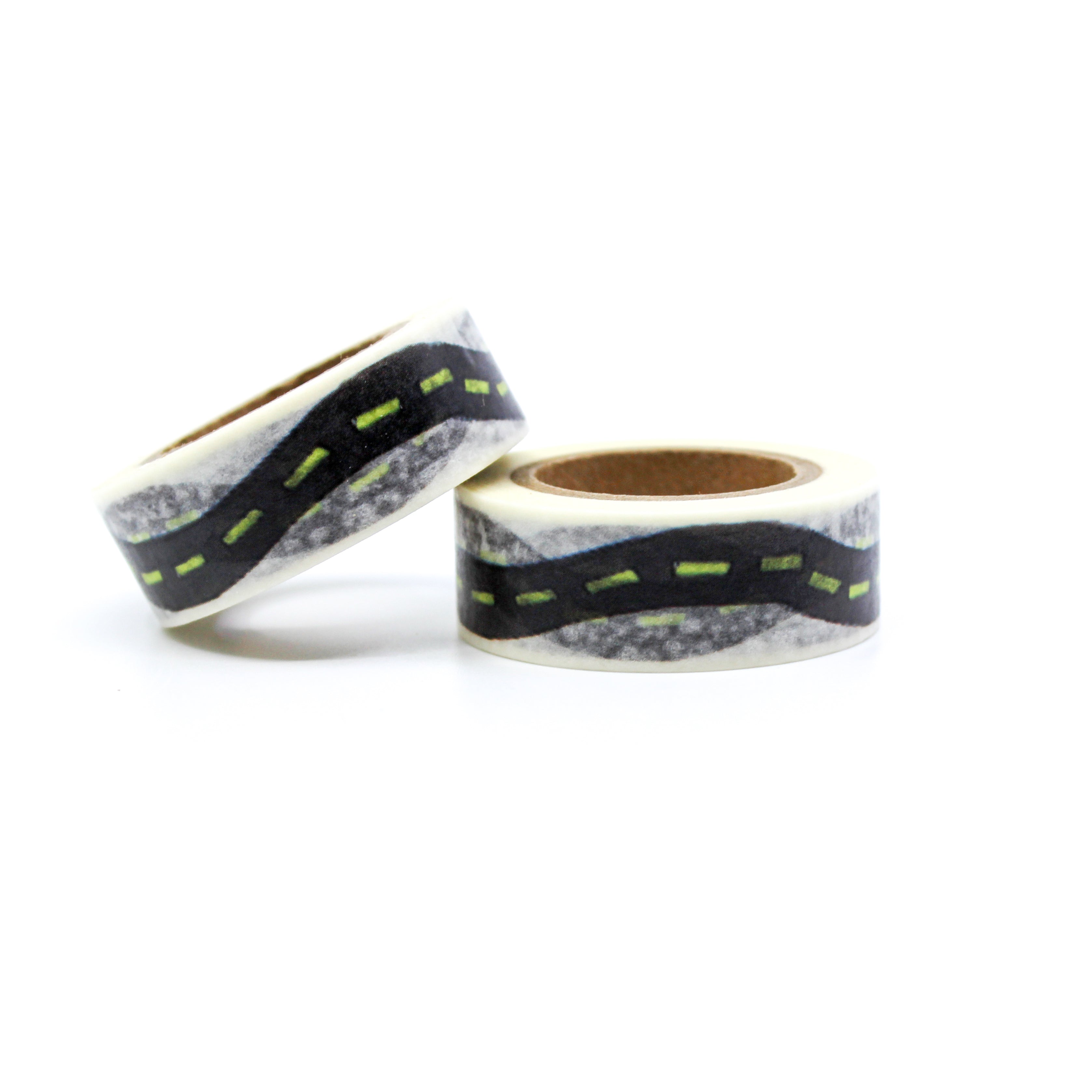 This is a black and yellow swerved roads pattern for Journal Supplies, Scrapbooking washi tapes from BBB Supplies Craft Shop