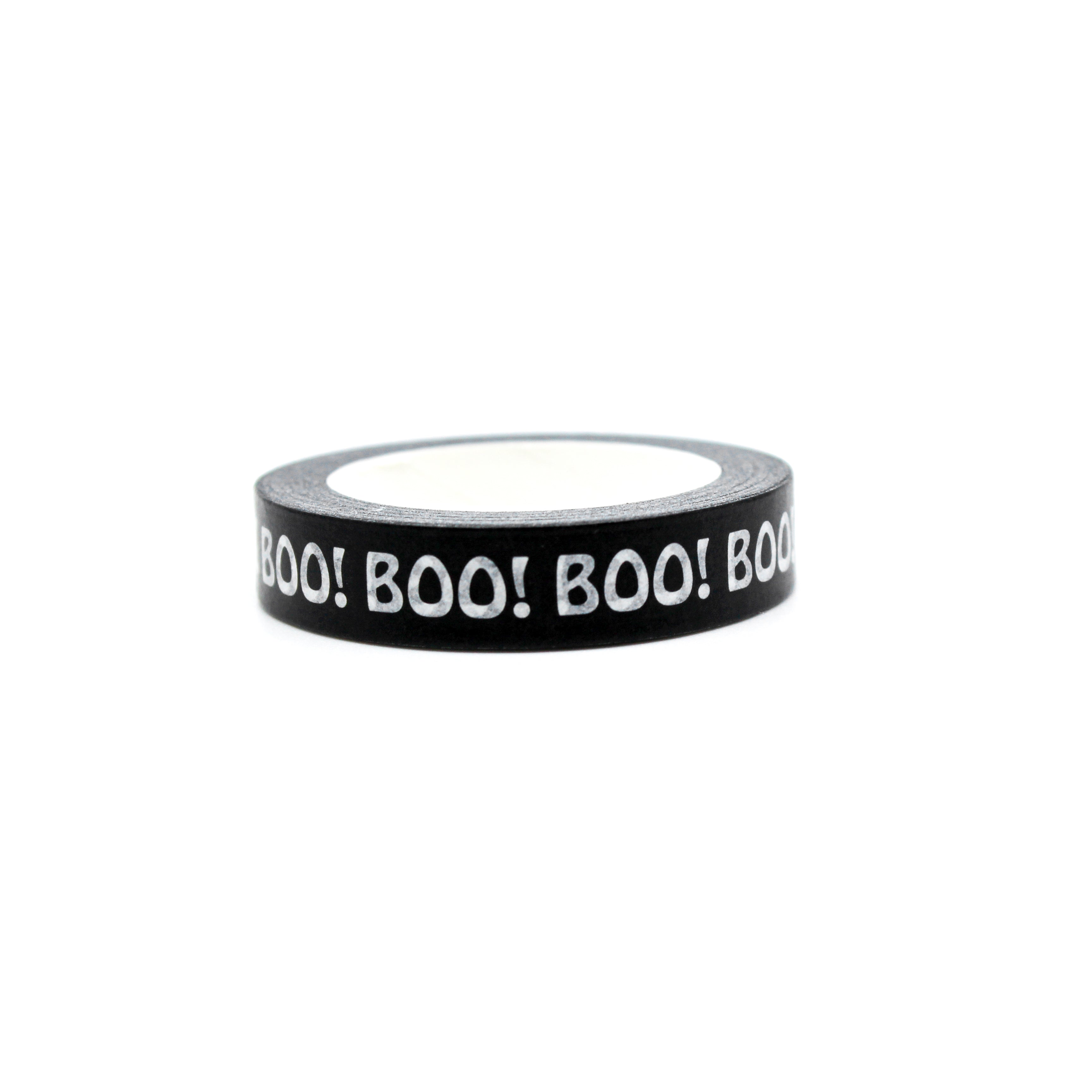 This is a black BOO! Halloween decor washi tapes from BBB Supplies Craft Shop