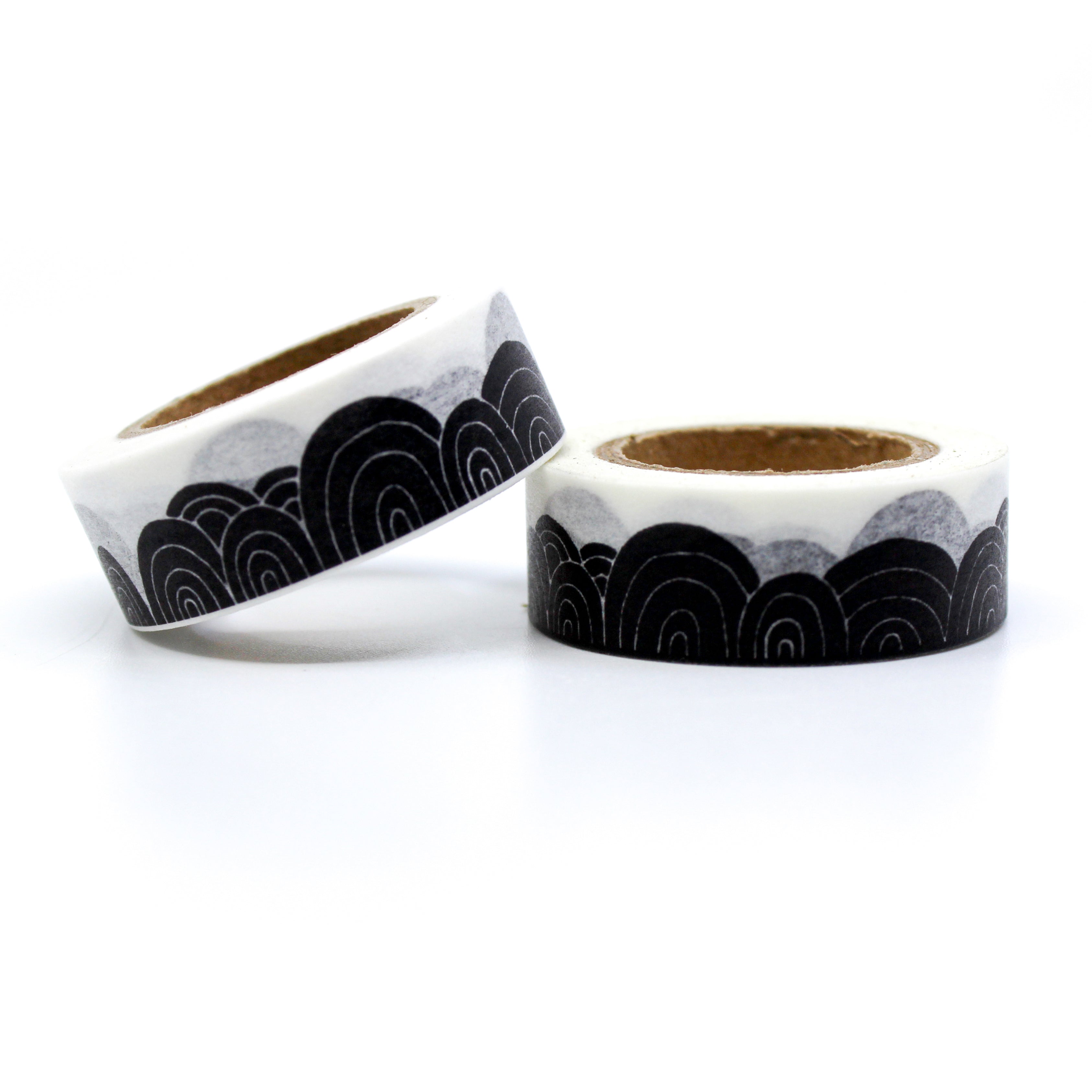 This is a black and gray scalloped puffy clouds pattern for Journal Supplies, Scrapbooking washi tapes from BBB Supplies Craft Shop