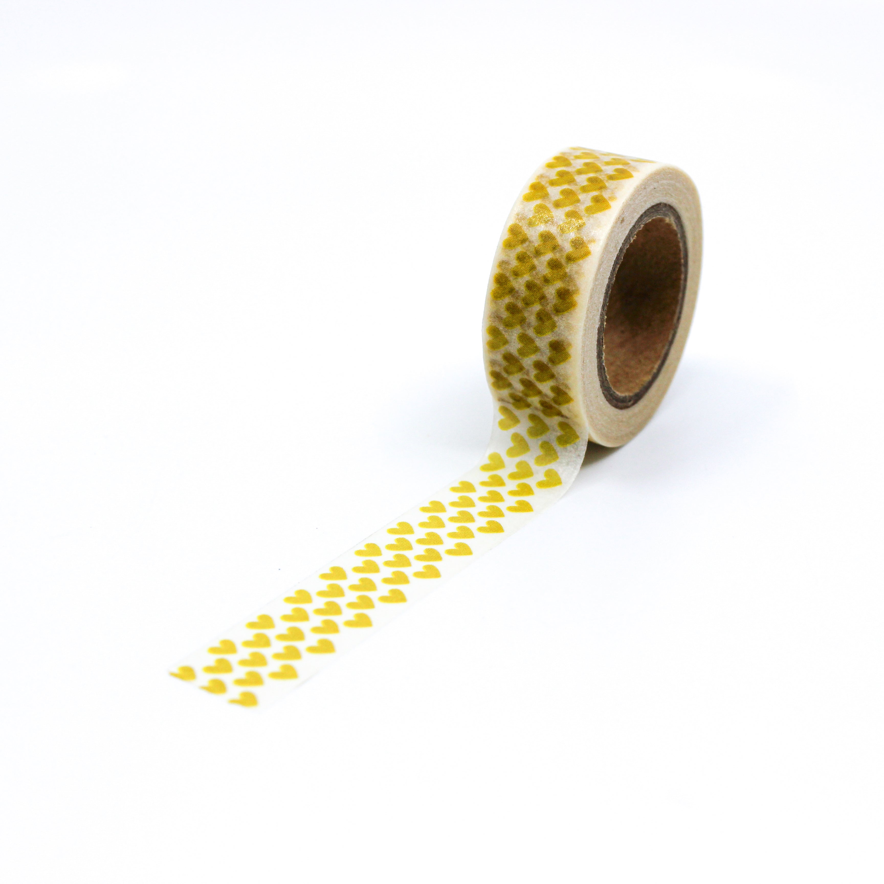 This is a full pattern repeat view of yellow lined hearts pattern Washi Tape from BBB Supplies Craft Shop