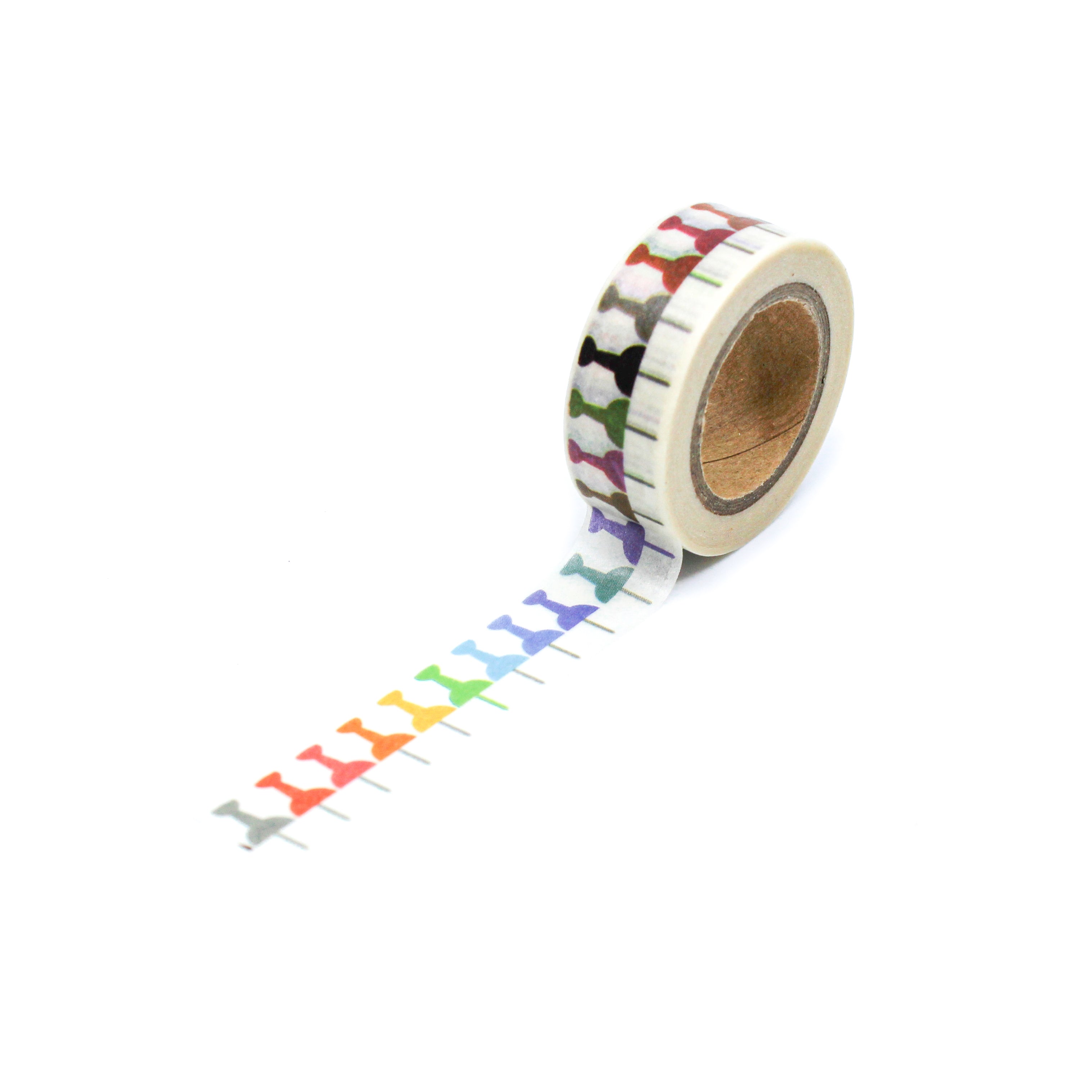 This is a full pattern repeat view of colorful push pins washi tape BBB Supplies Craft Shop