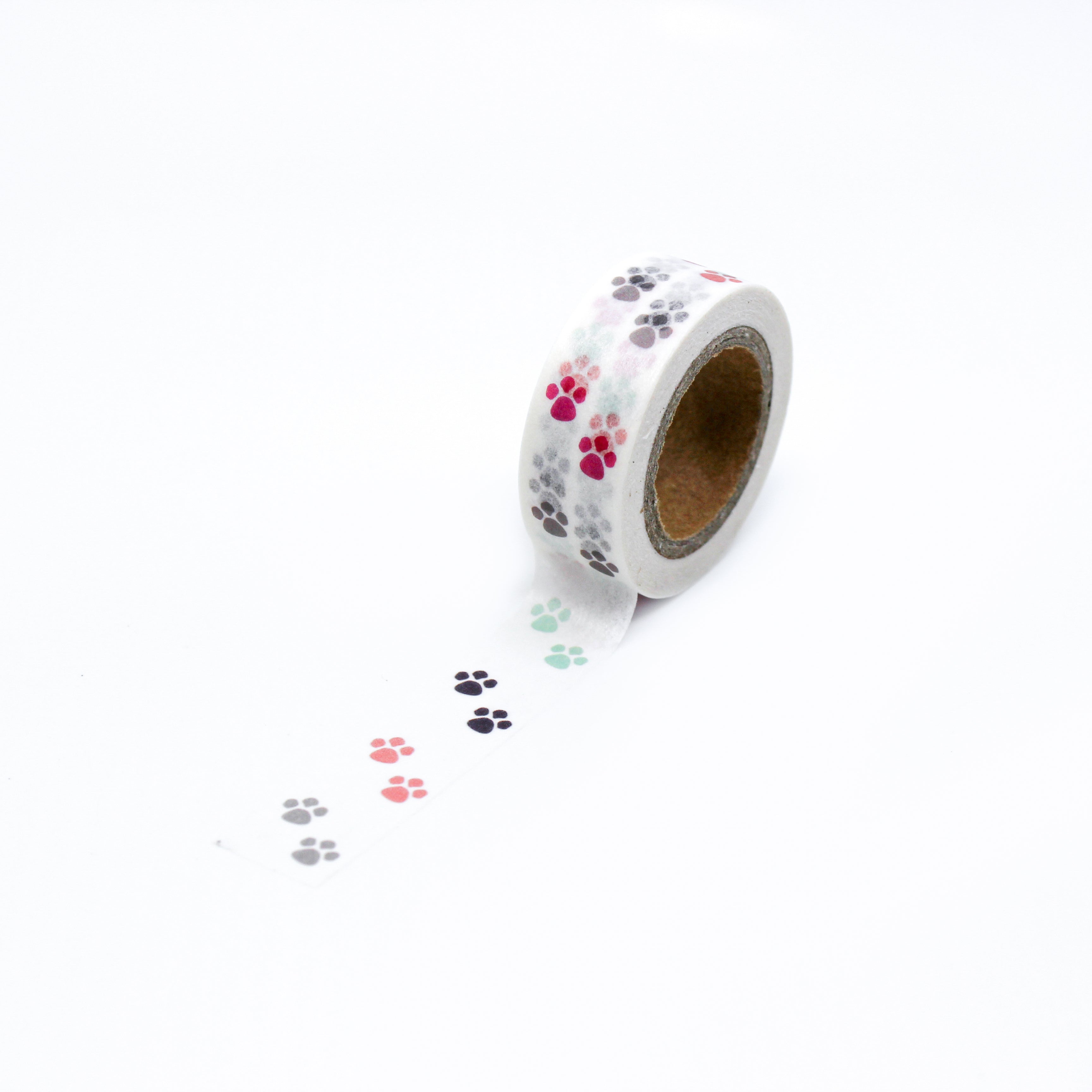 This is a full pattern repeat view of different color of paw prints of animals washi tape BBB Supplies Craft Shop