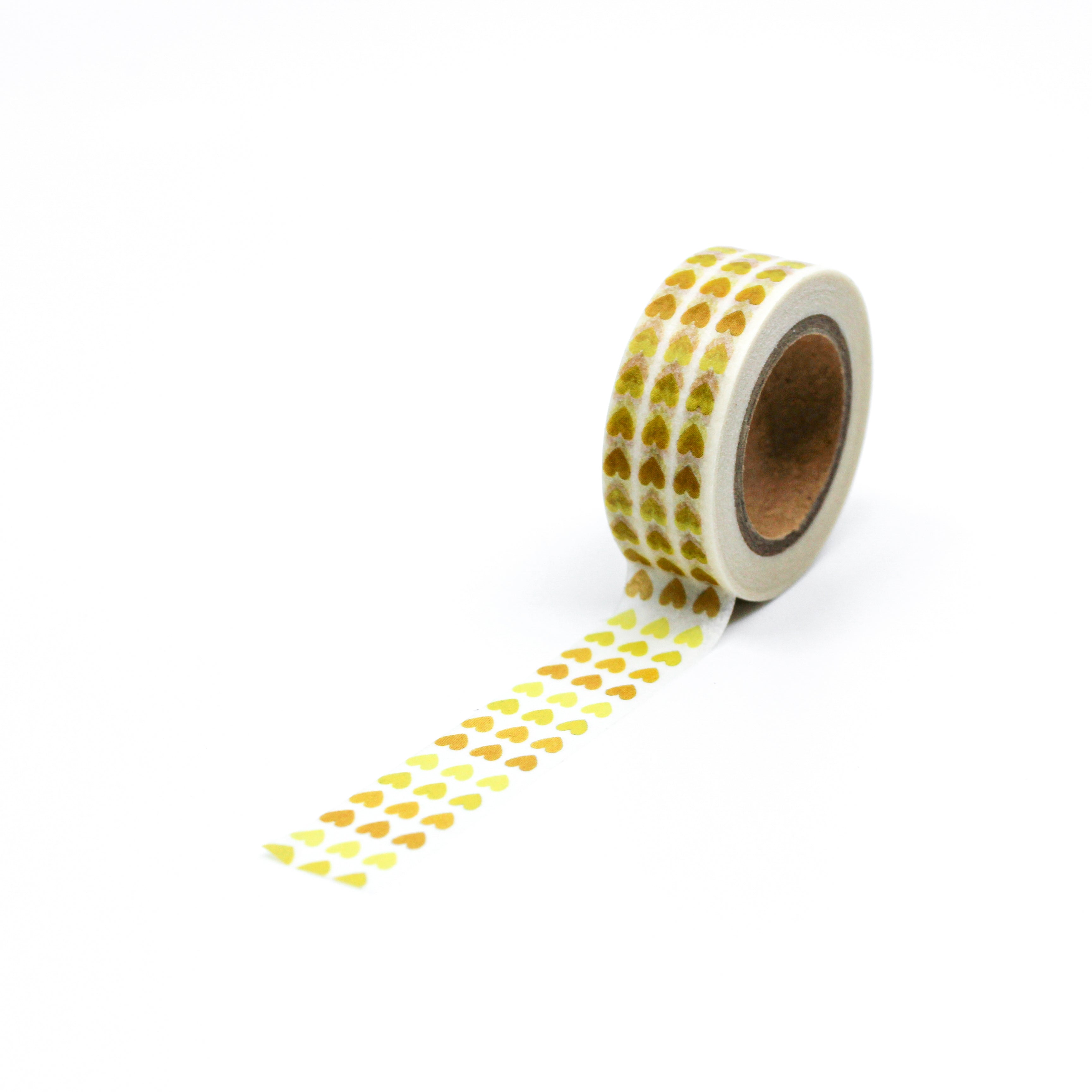 This is a full pattern repeat view of yellow tiny hearts washi tape BBB Supplies Craft Shop