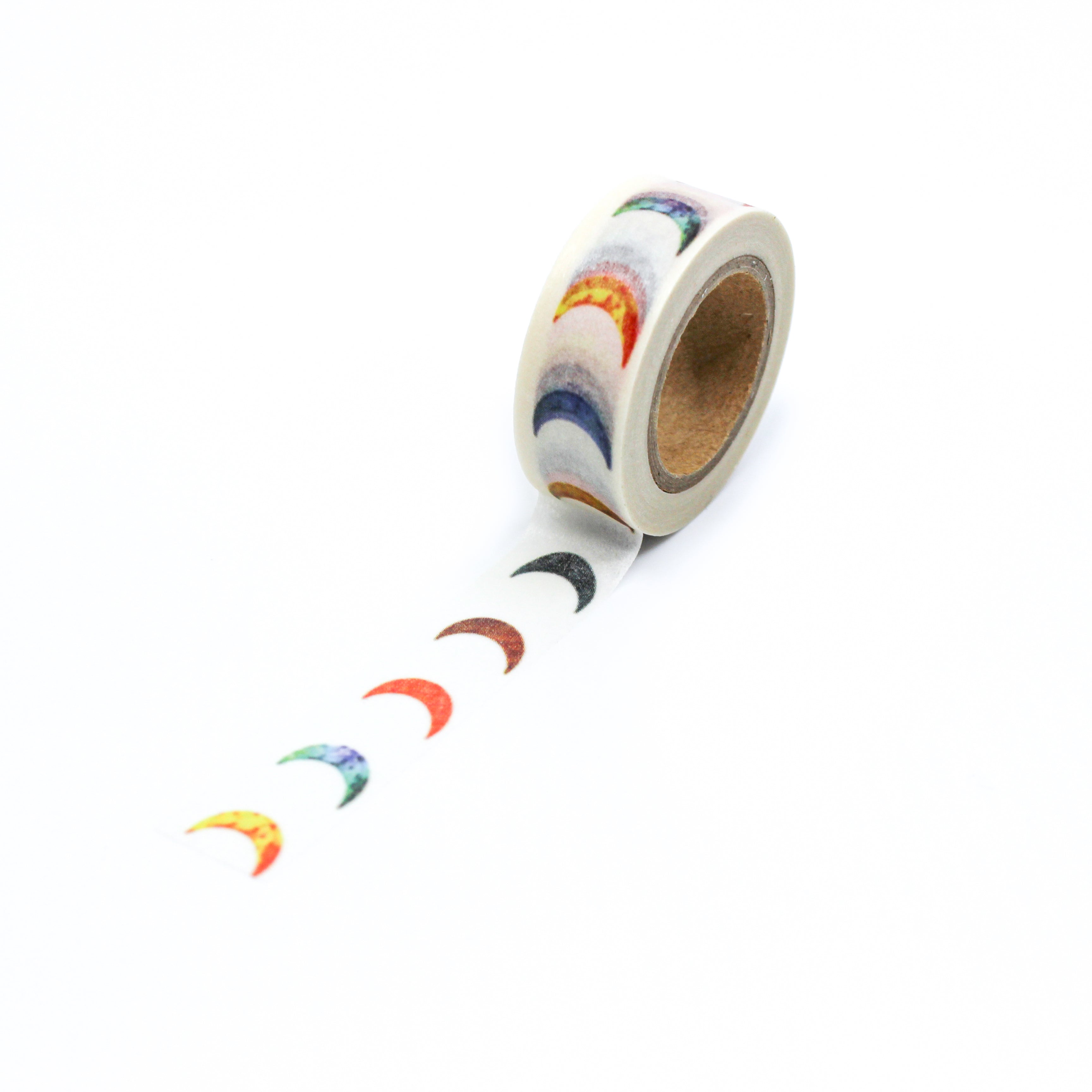 This is a full pattern repeat view of different color of crescent moon washi tape BBB Supplies Craft Shop