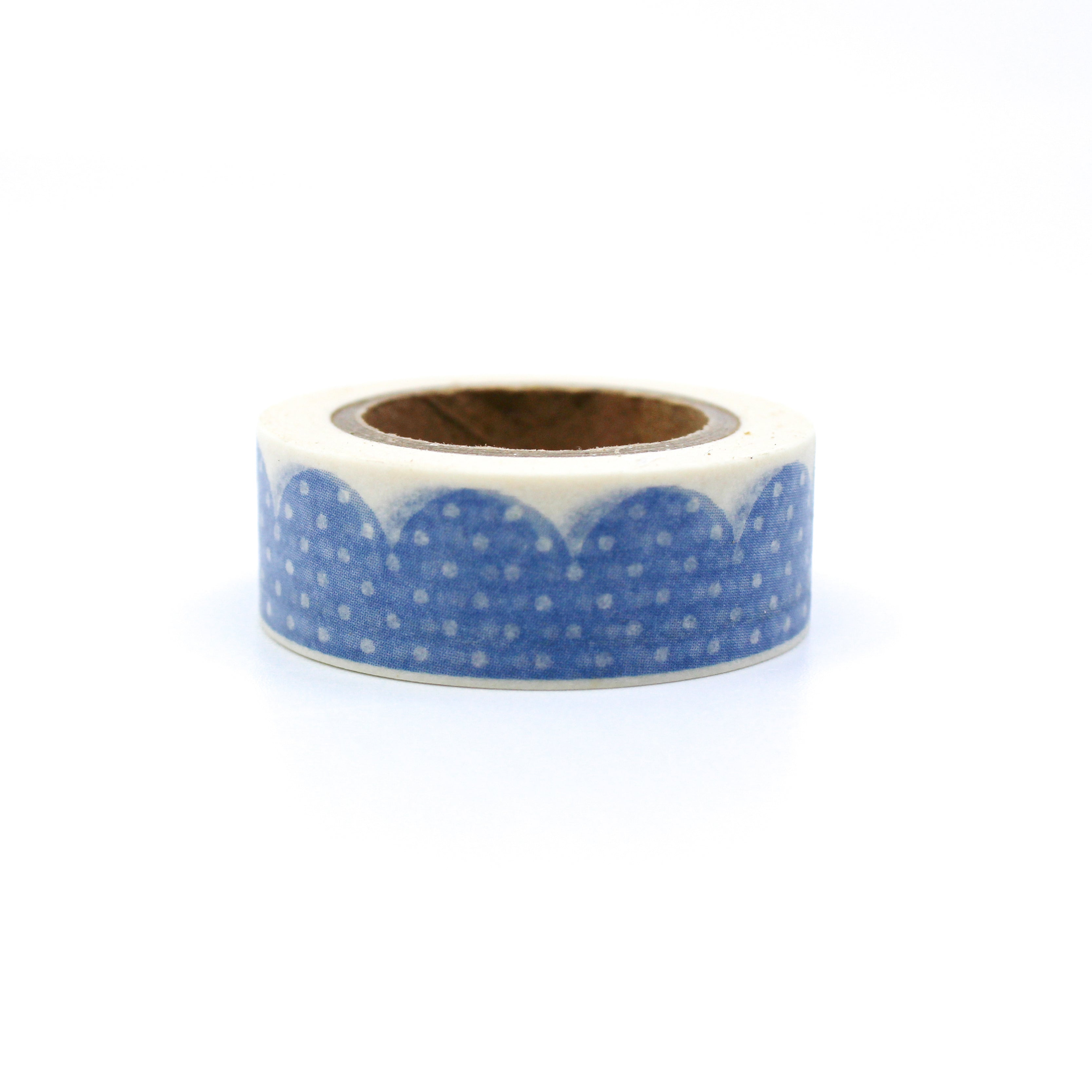 This is a white dots in a blue scalloped clouds washi tape from BBB Supplies Craft Shop