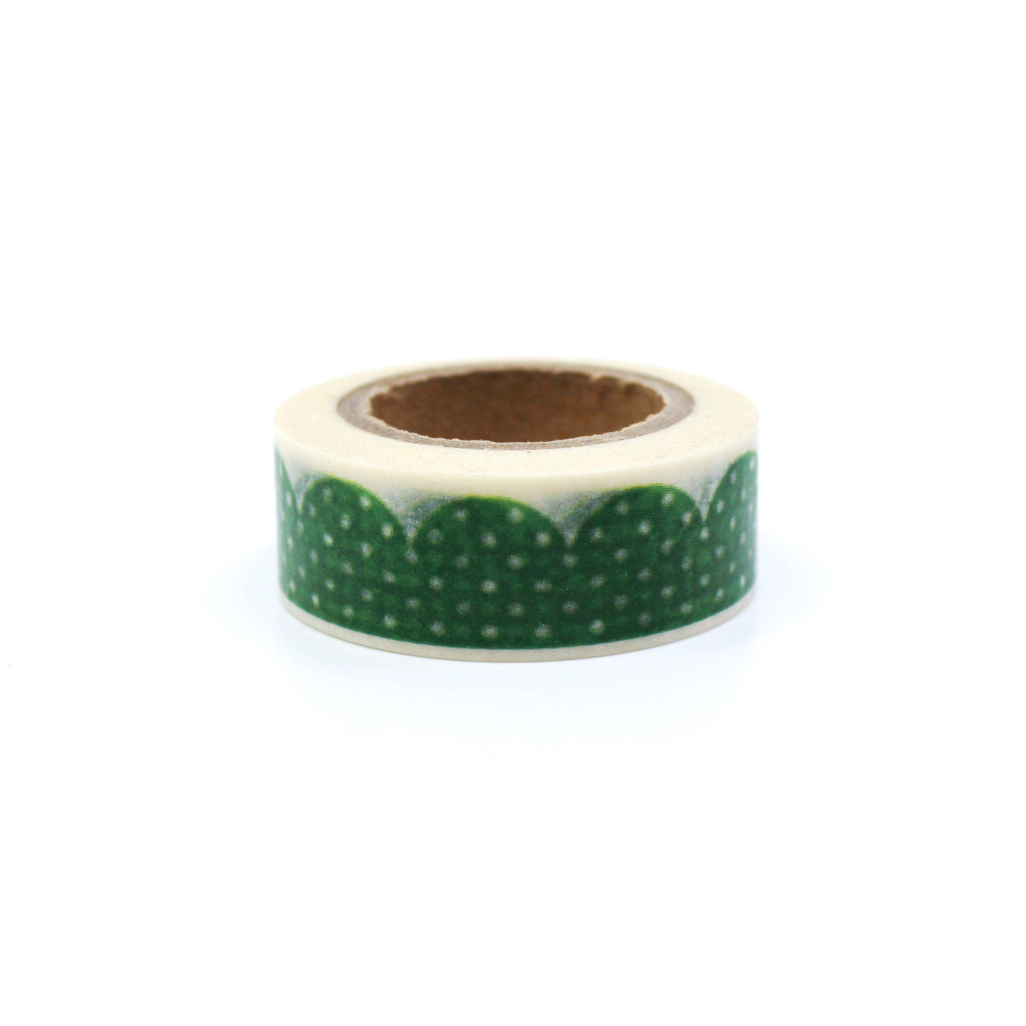 This is a white dots in a green scalloped clouds washi tape from BBB Supplies Craft Shop