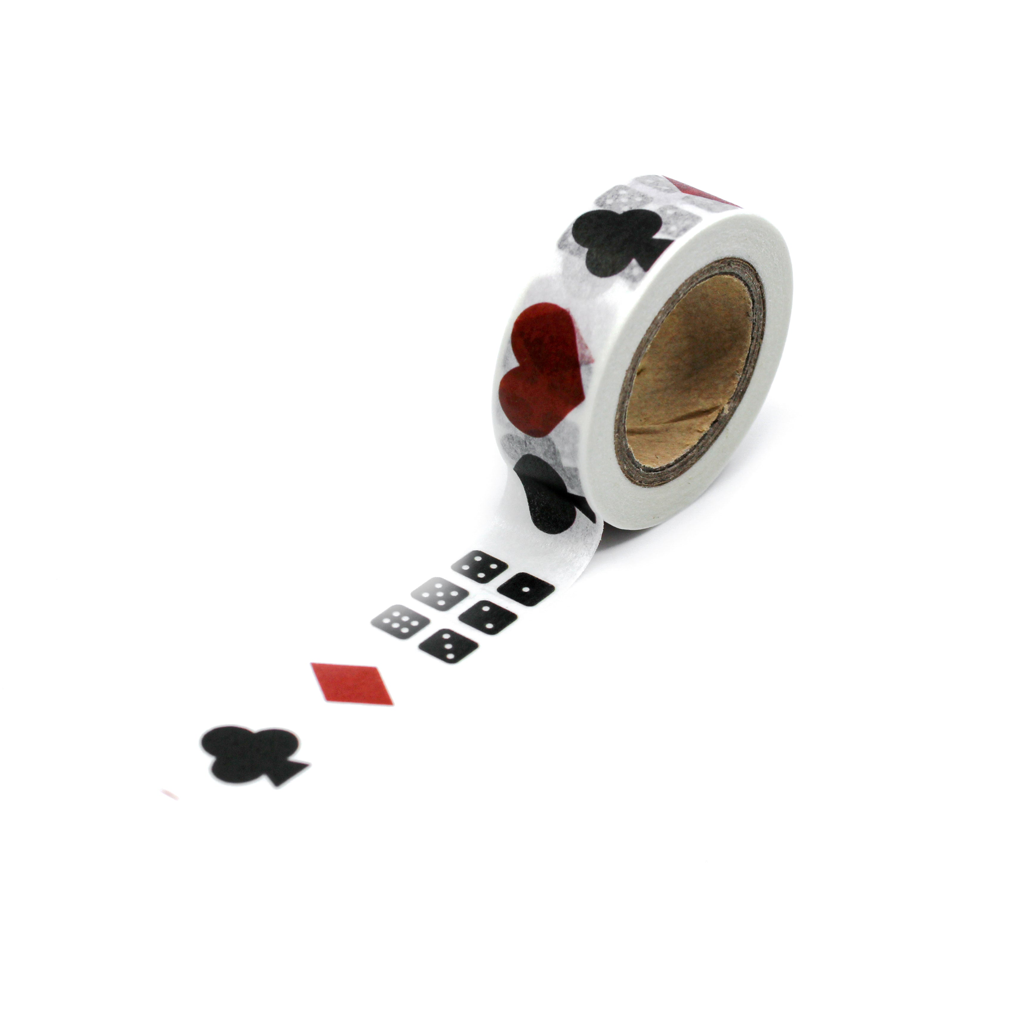 This is a full pattern repeat view of symbols from poker, black jack cards and domino washi tape BBB Supplies Craft Shop