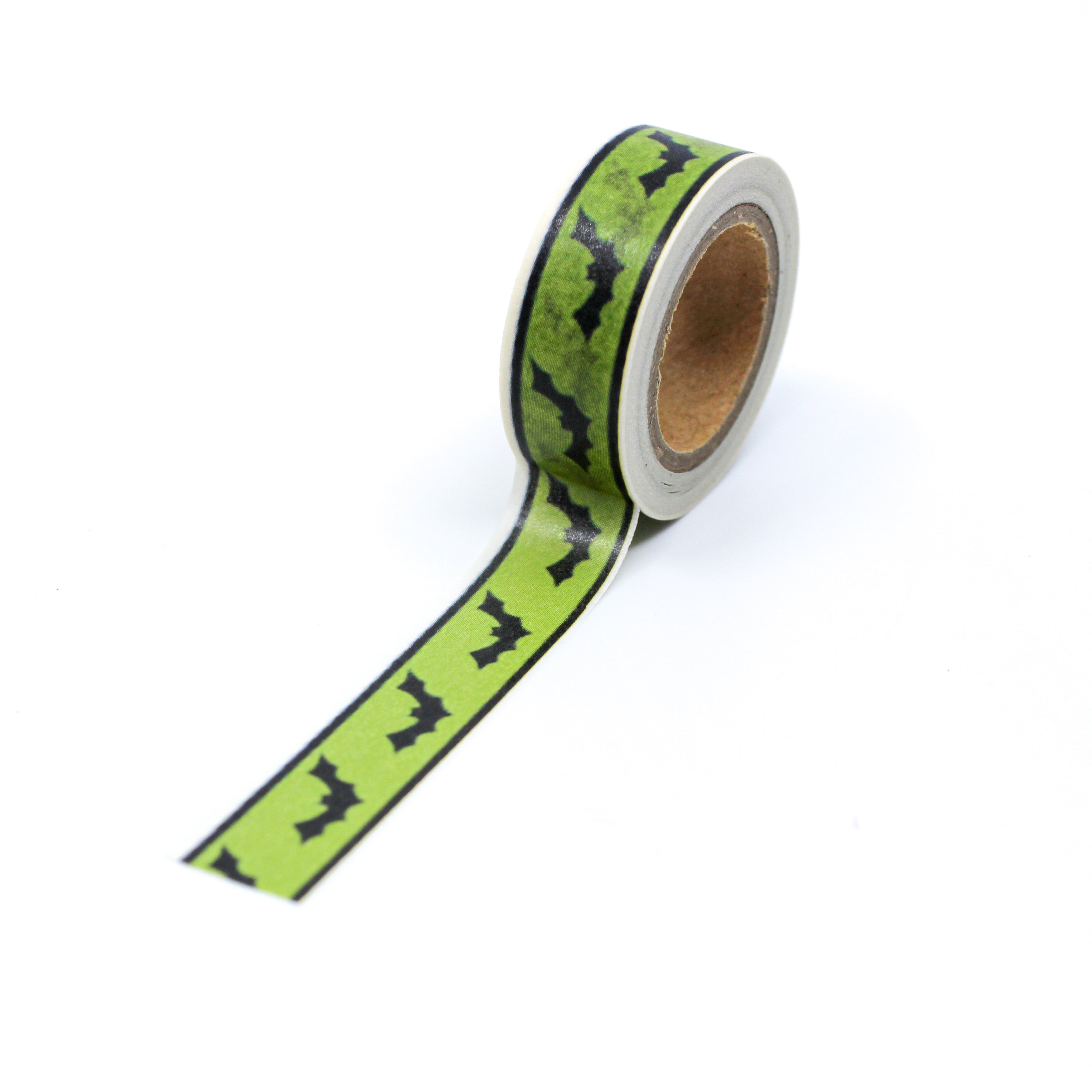 This is a full pattern repeat view of black bats and green washi tape BBB Supplies Craft Shop