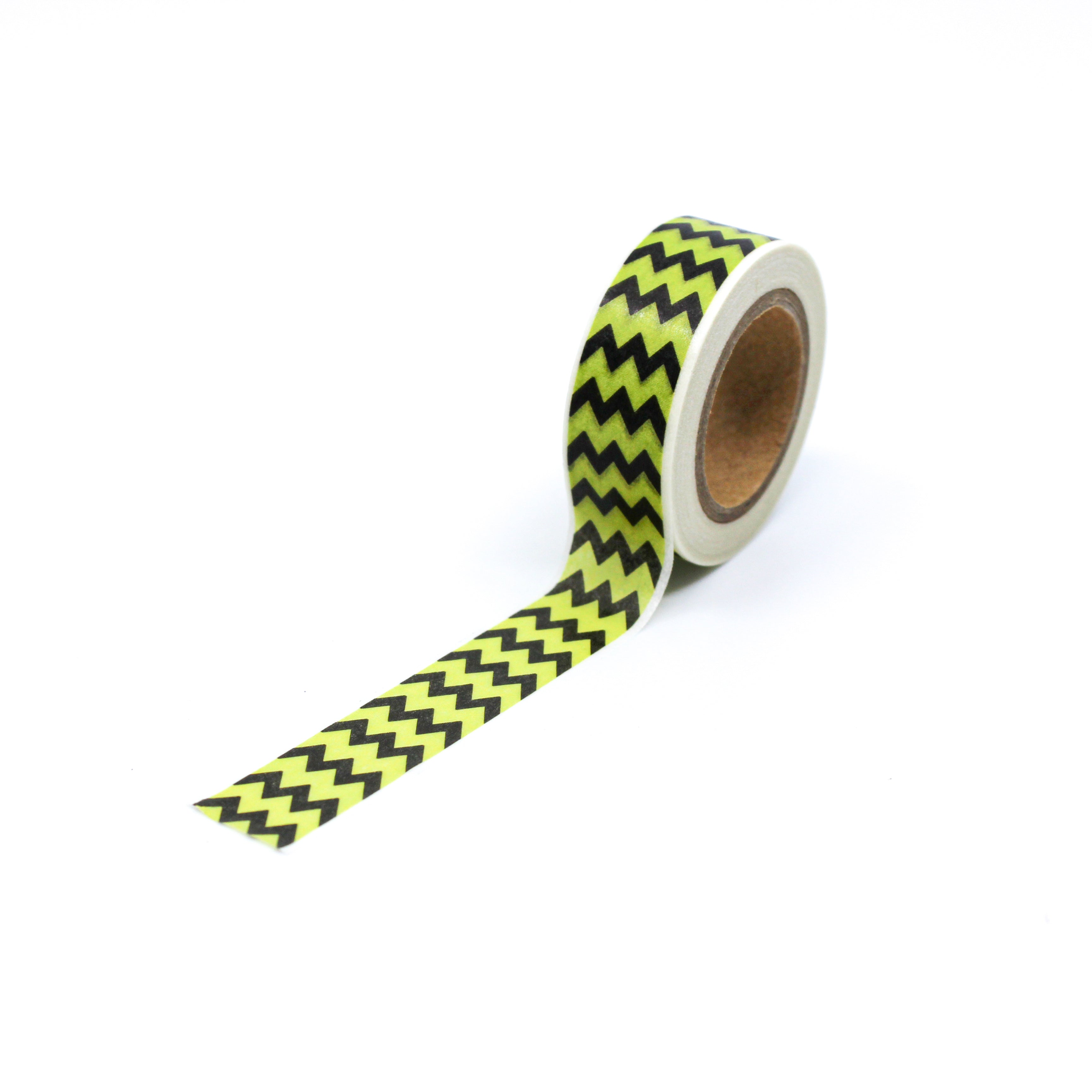 This is a full pattern repeat view of black and yellow chevron washi tape BBB Supplies Craft Shop