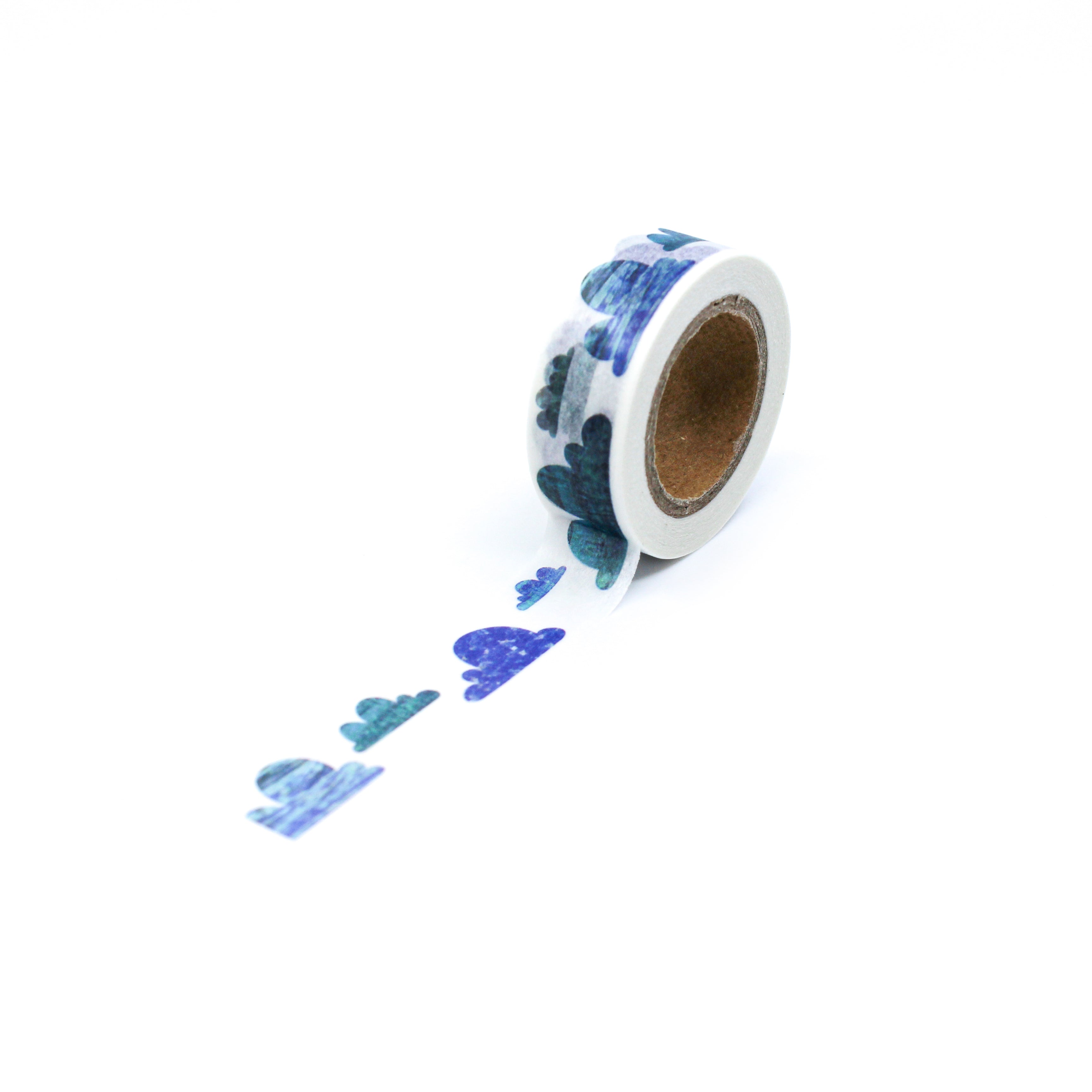 This is a full pattern repeat view of blue clouds washi tape BBB Supplies Craft Shop