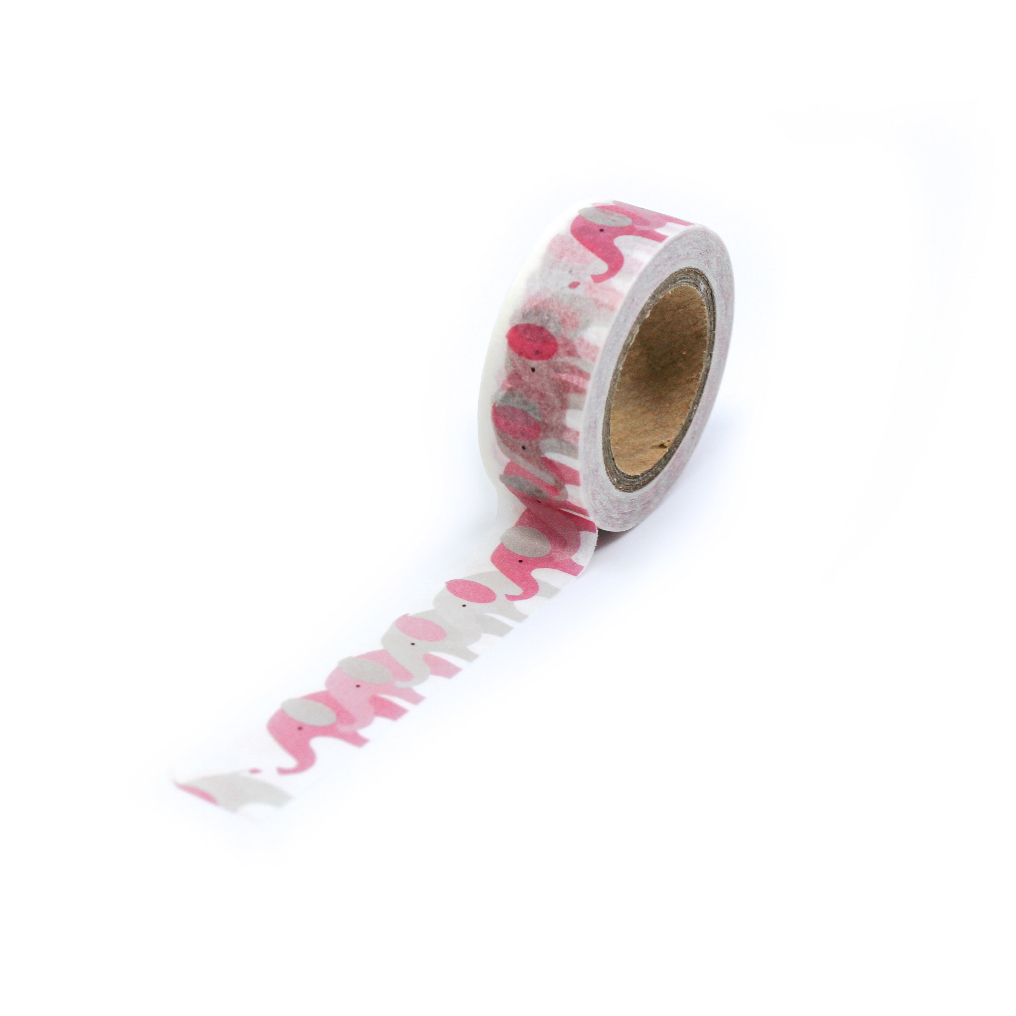 This is a full pattern repeat view of pink and grey elephants washi tape BBB Supplies Craft Shop