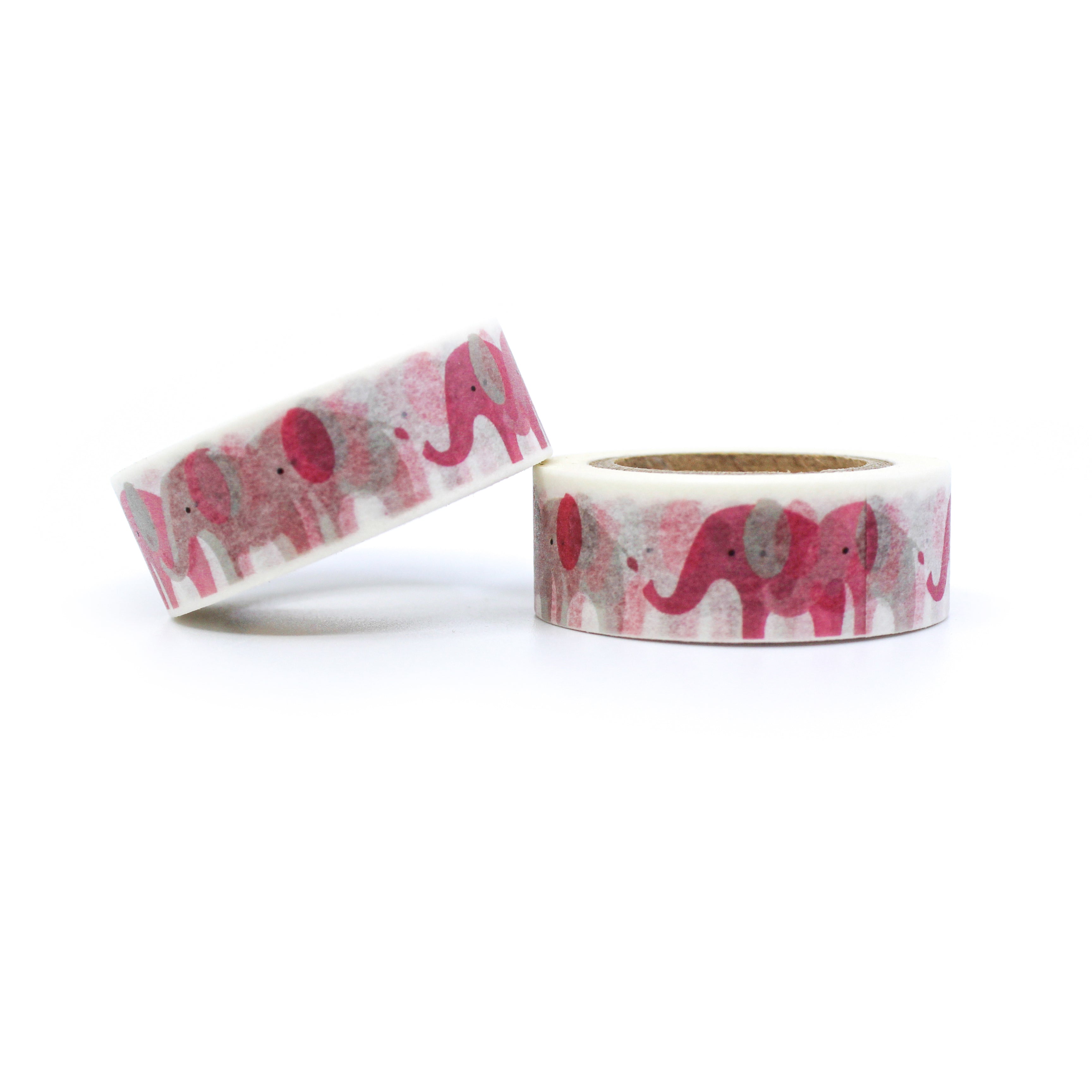 This is a grey and pink elephants pattern for Journal Supplies, Scrapbooking washi tapes from BBB Supplies Craft Shop