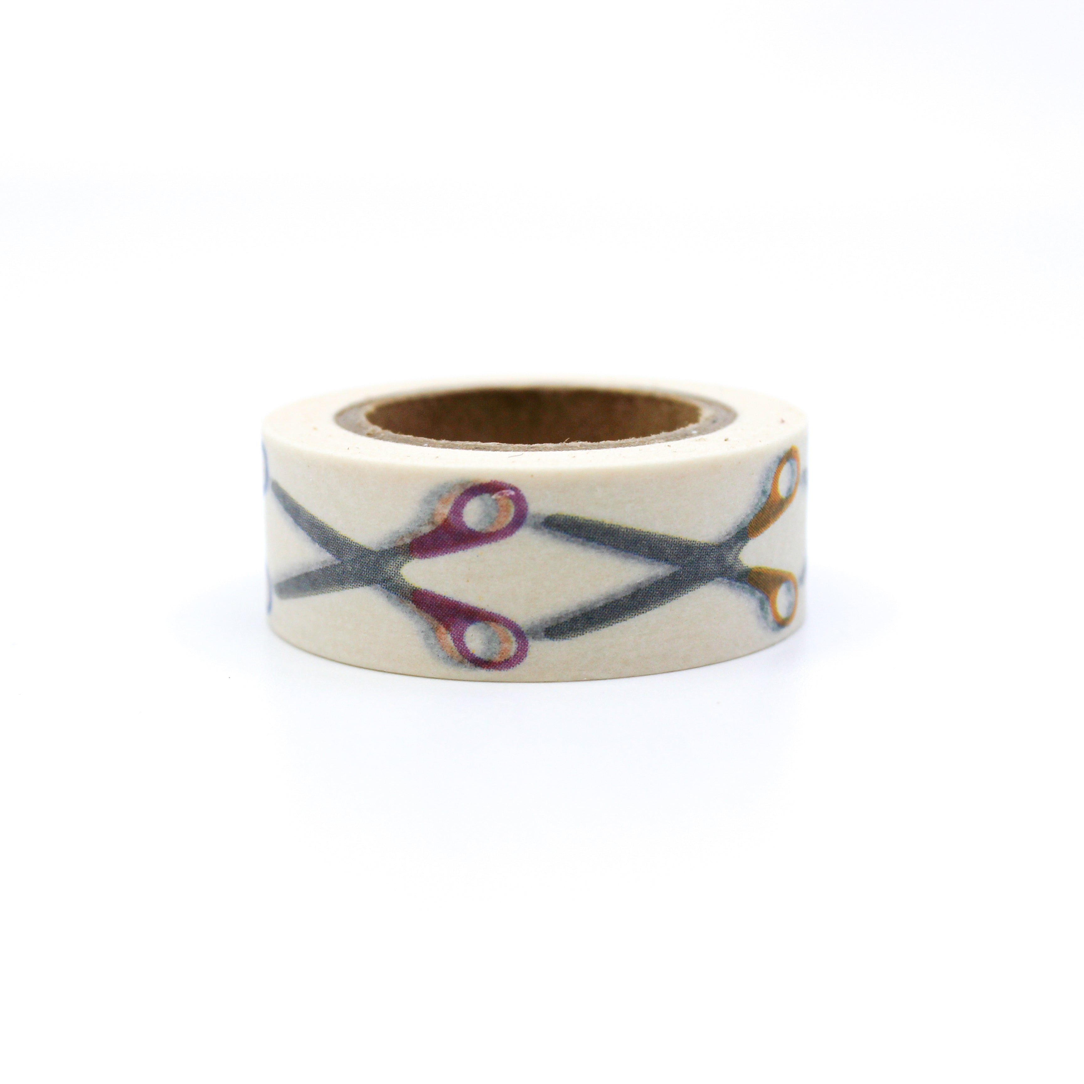 This is a big scissors pattern with white background washi tape from BBB Supplies Craft Shop