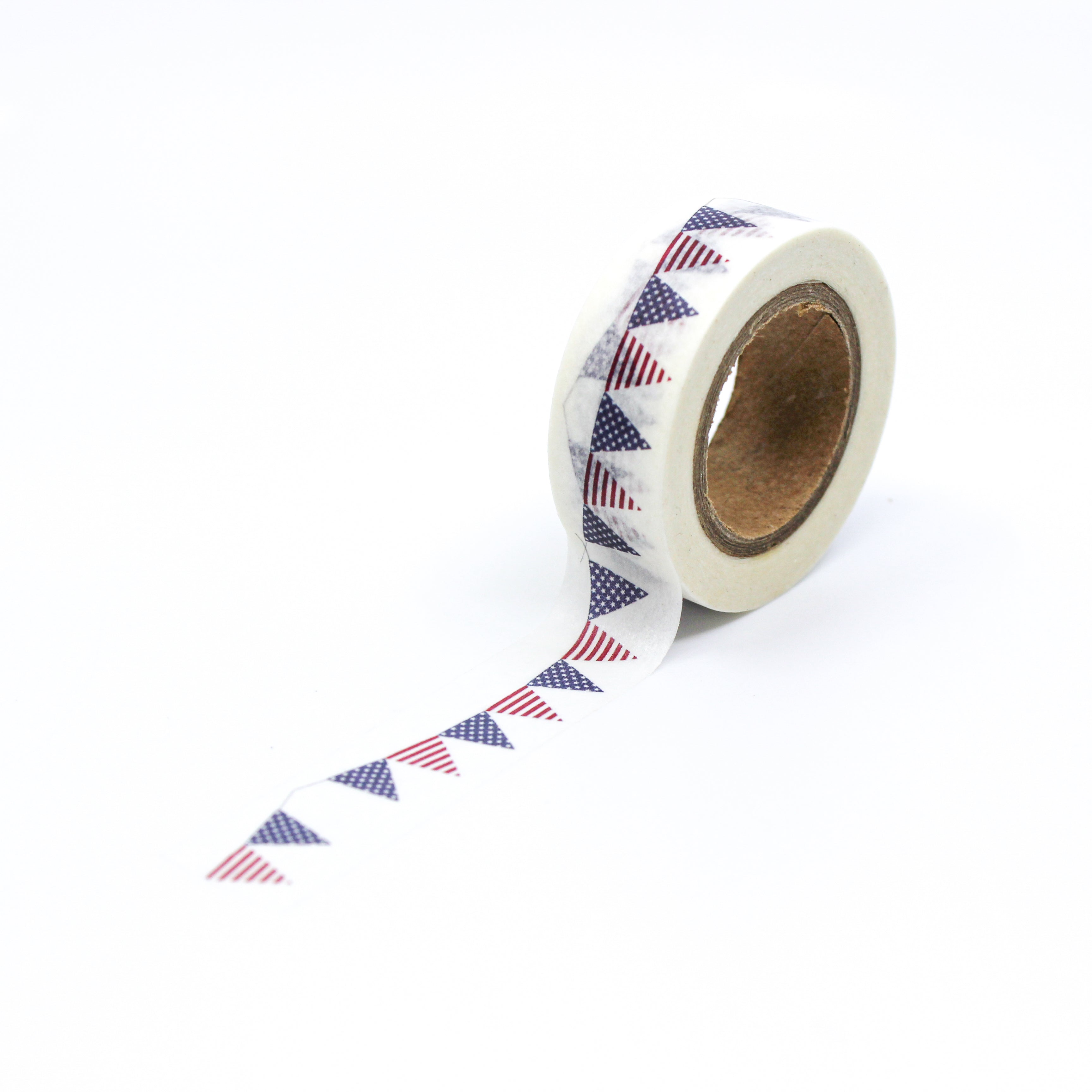 This is a full pattern repeat view of American flags banner washi tape BBB Supplies Craft Shop