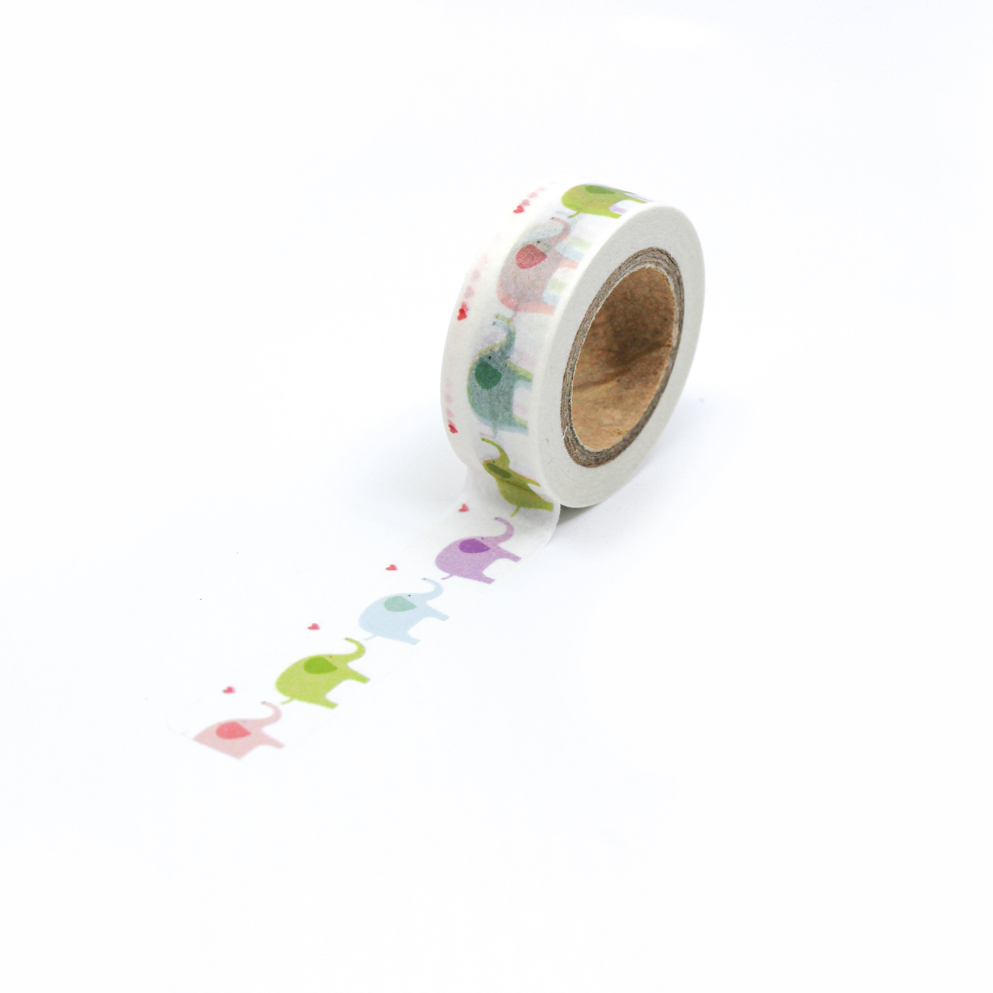 This is a full pattern repeat view of pastel color elephants washi tape BBB Supplies Craft Shop