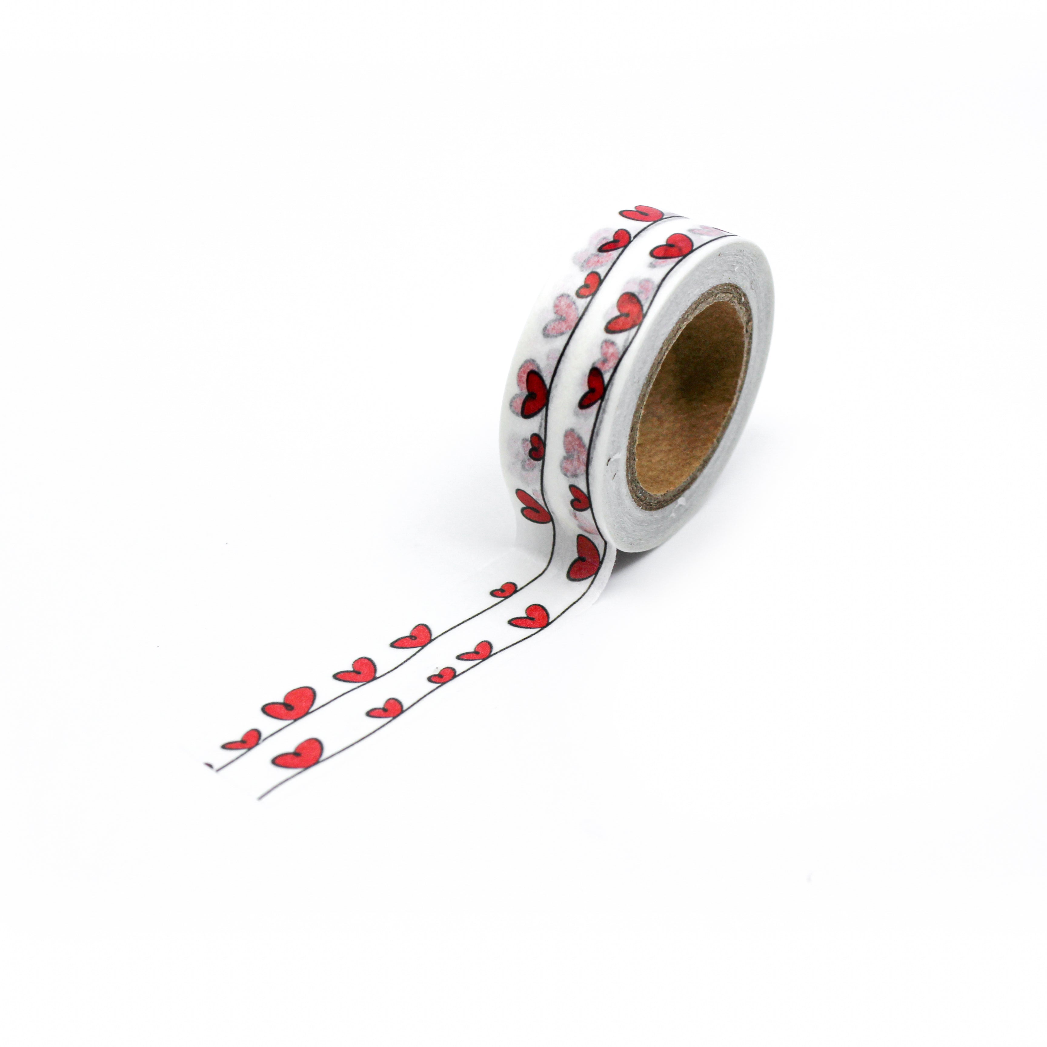This is a full pattern repeat view of red hearts on a wire washi tape BBB Supplies Craft Shop