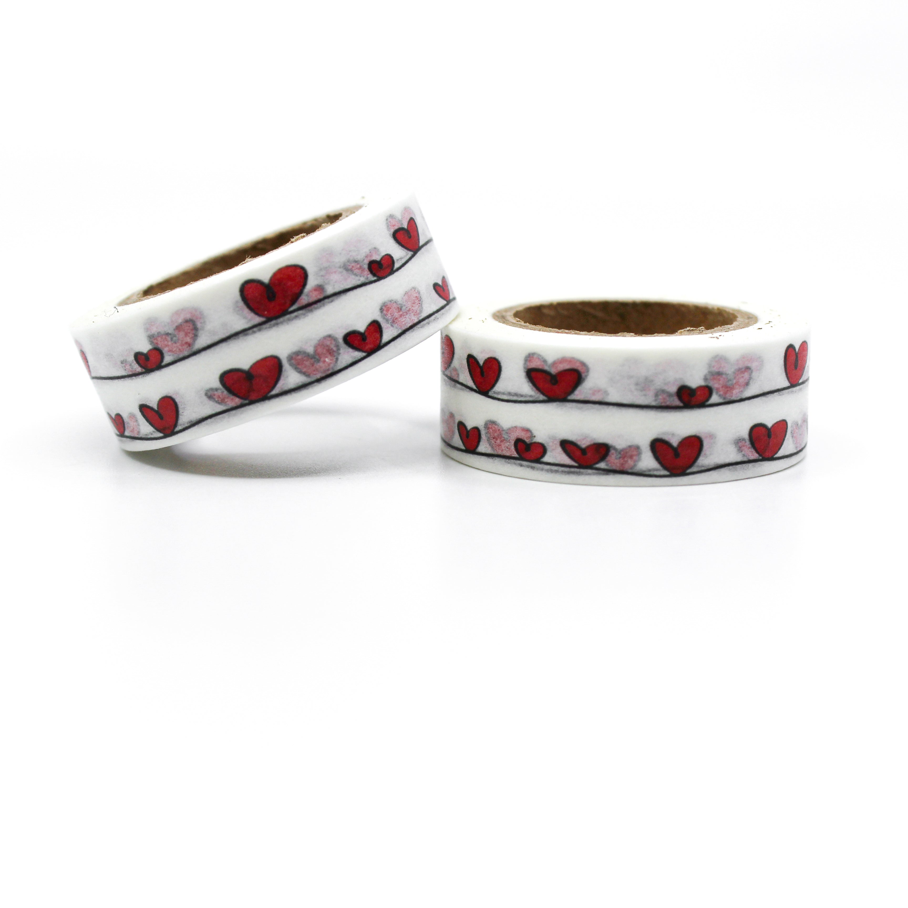 This is a red hearts on a wire pattern for Journal Supplies, Scrapbooking washi tapes from BBB Supplies Craft Shop