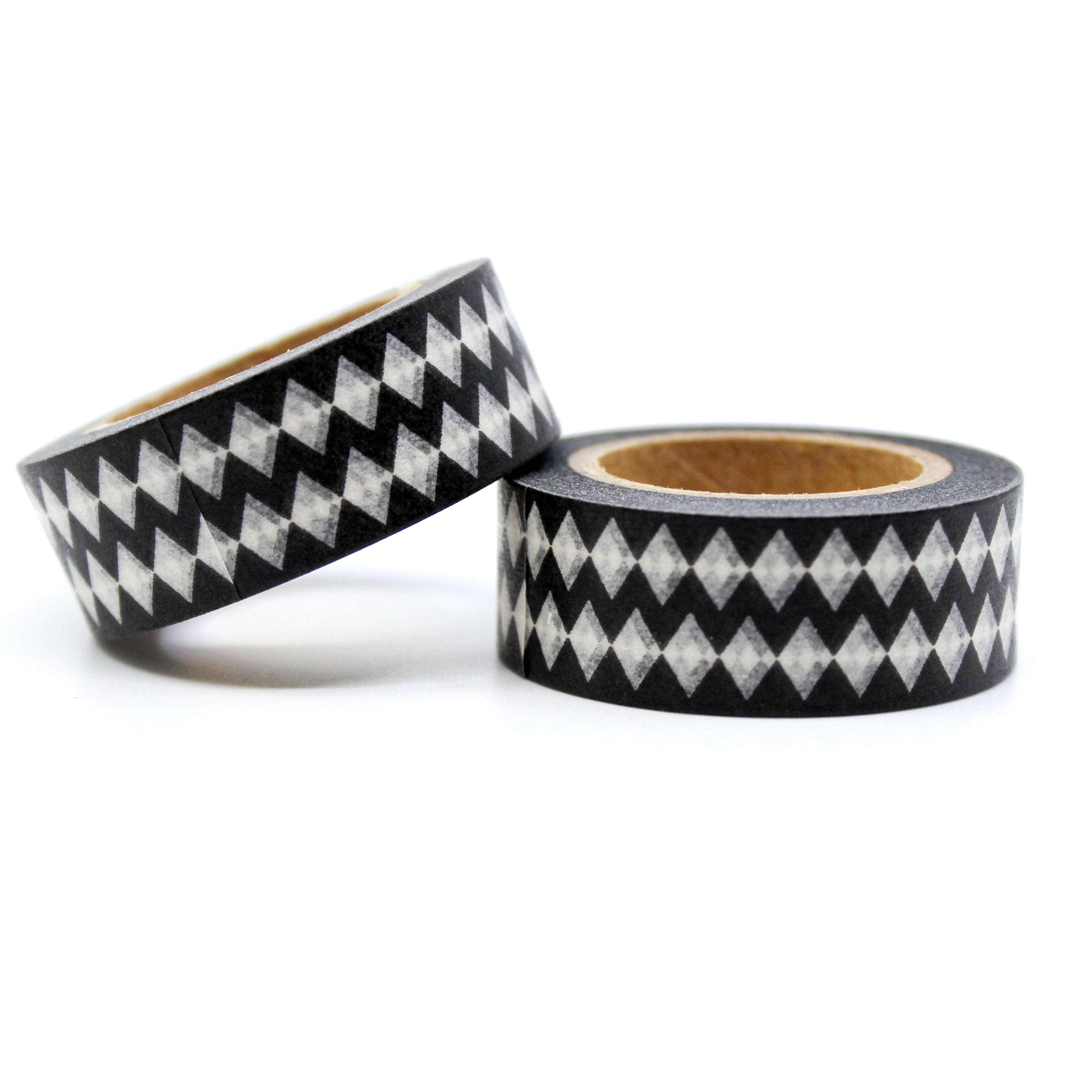 This is a black and white Harlequin diamond pattern for Journal Supplies, Scrapbooking washi tapes from BBB Supplies Craft Shop