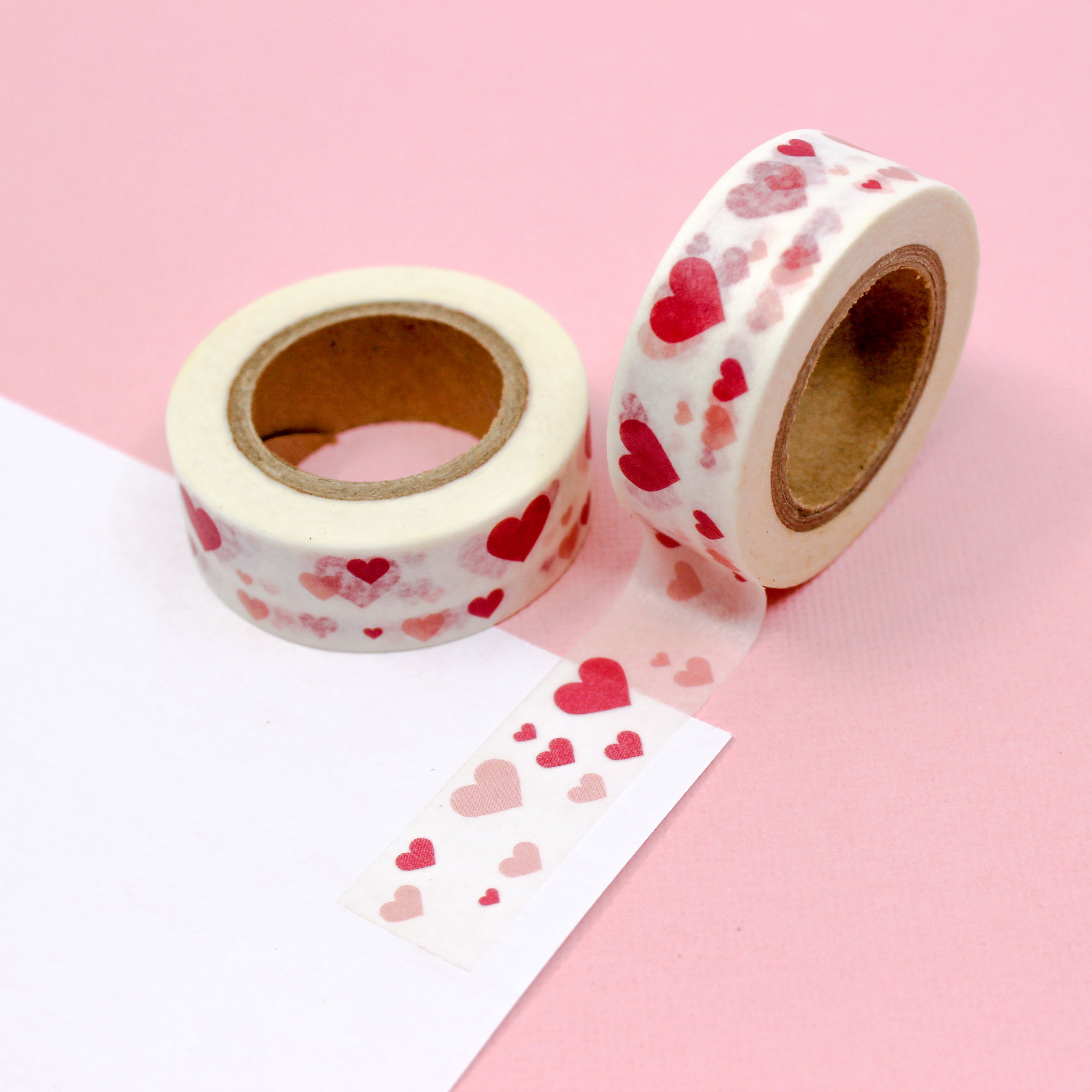 This is a red and pink multi-hearts themed washi tape from BBB Supplies Craft Shop
