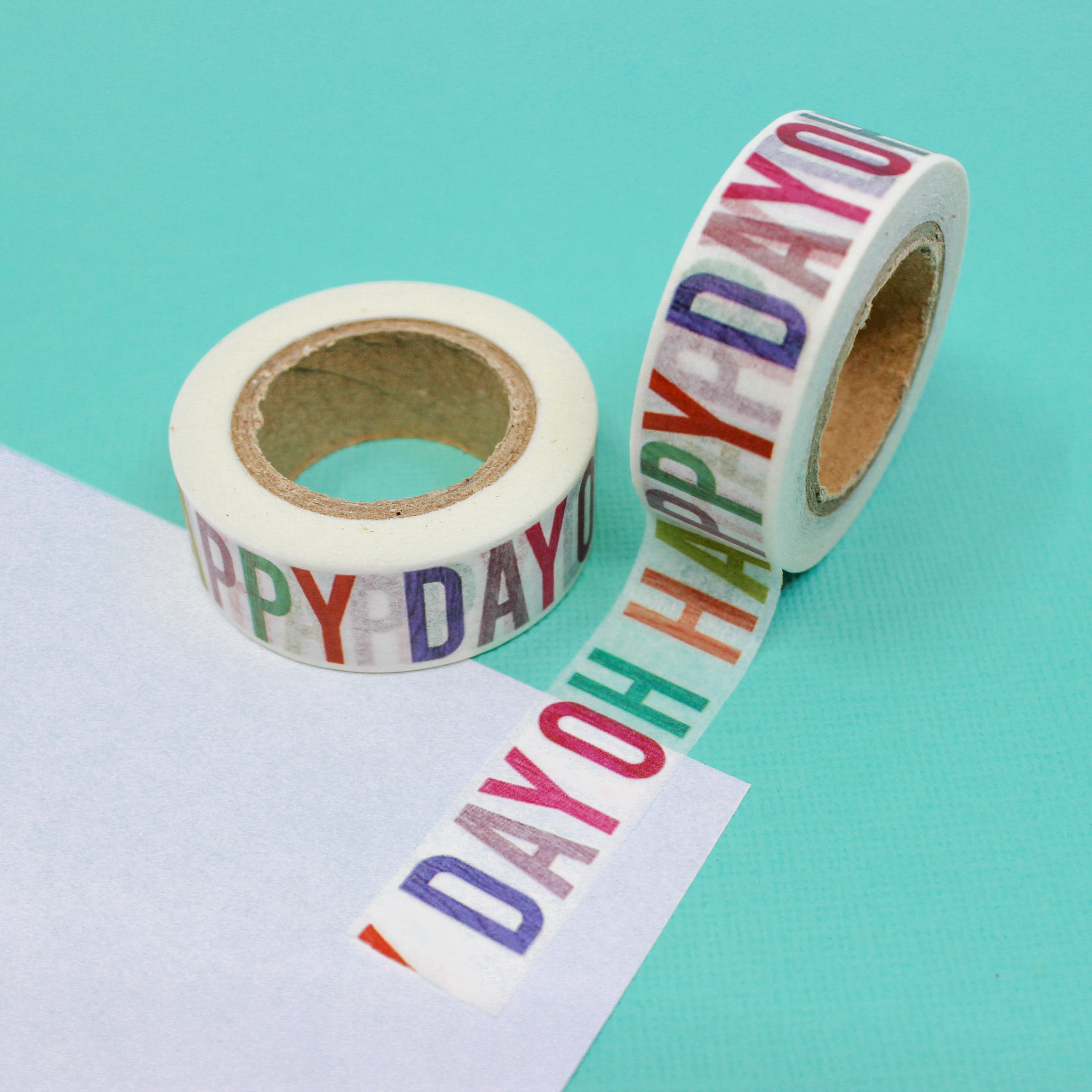 This is a multi-color oh happy day phrases pattern washi tape from BBB Supplies Craft Shop