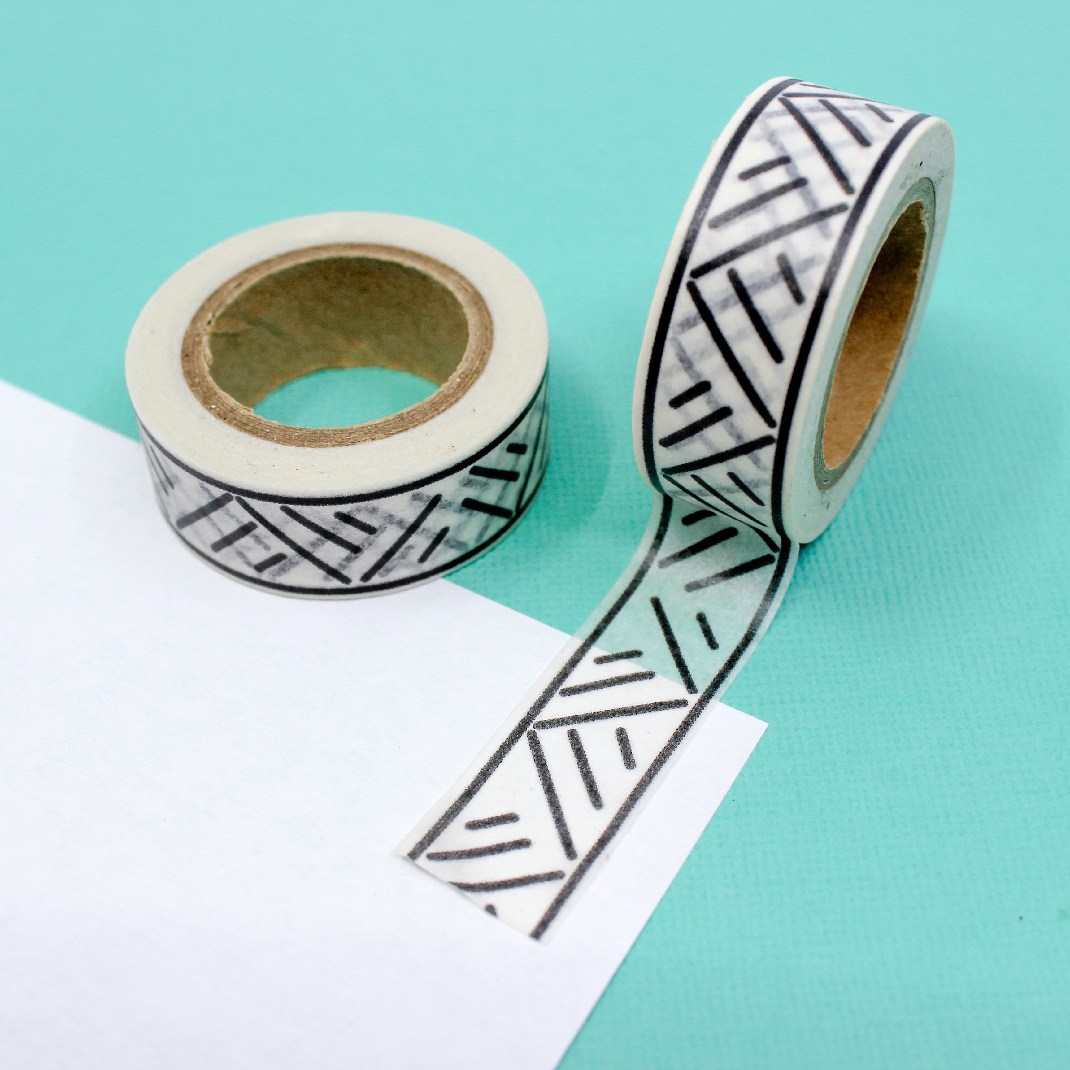 Back and white geometric lines mountain washi tape from BBB Supplies Craft Shop for Journaling and Planners.