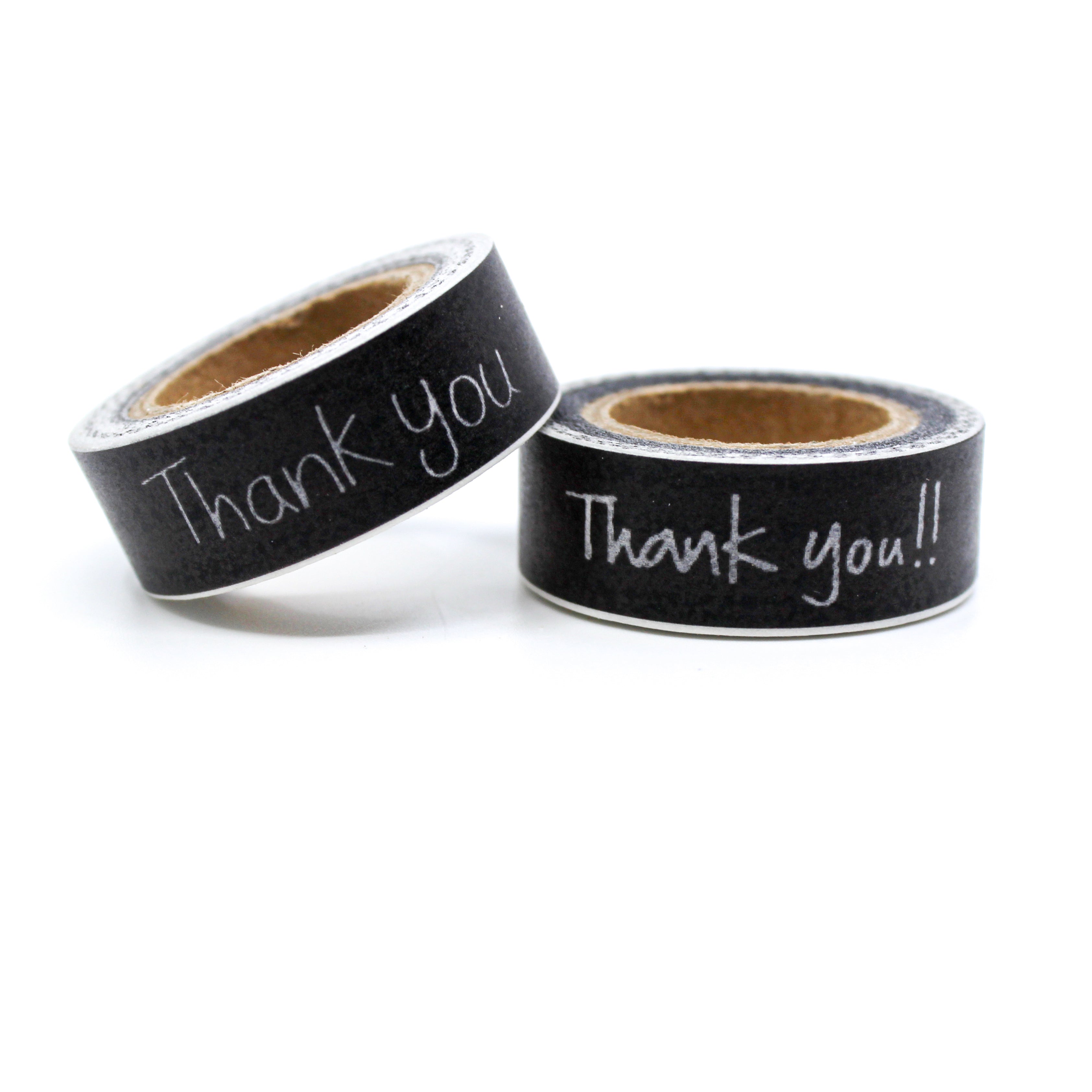 This is a black and white handwritten Thank You! text for Journal Supplies, Scrapbooking washi tapes from BBB Supplies Craft Shop