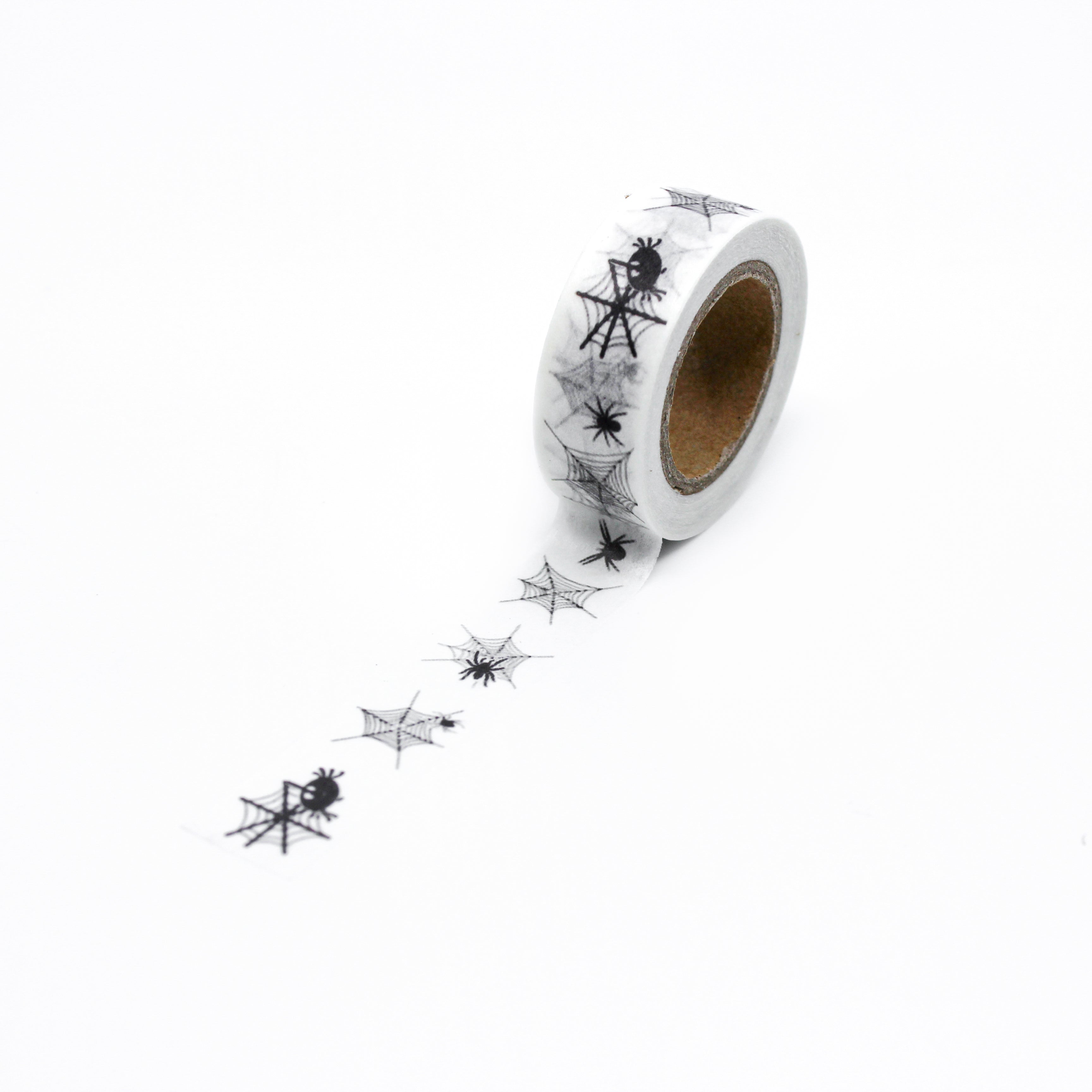 This is a full pattern of black spider with spiderwebs washi tape from BBB Supplies Craft Shop