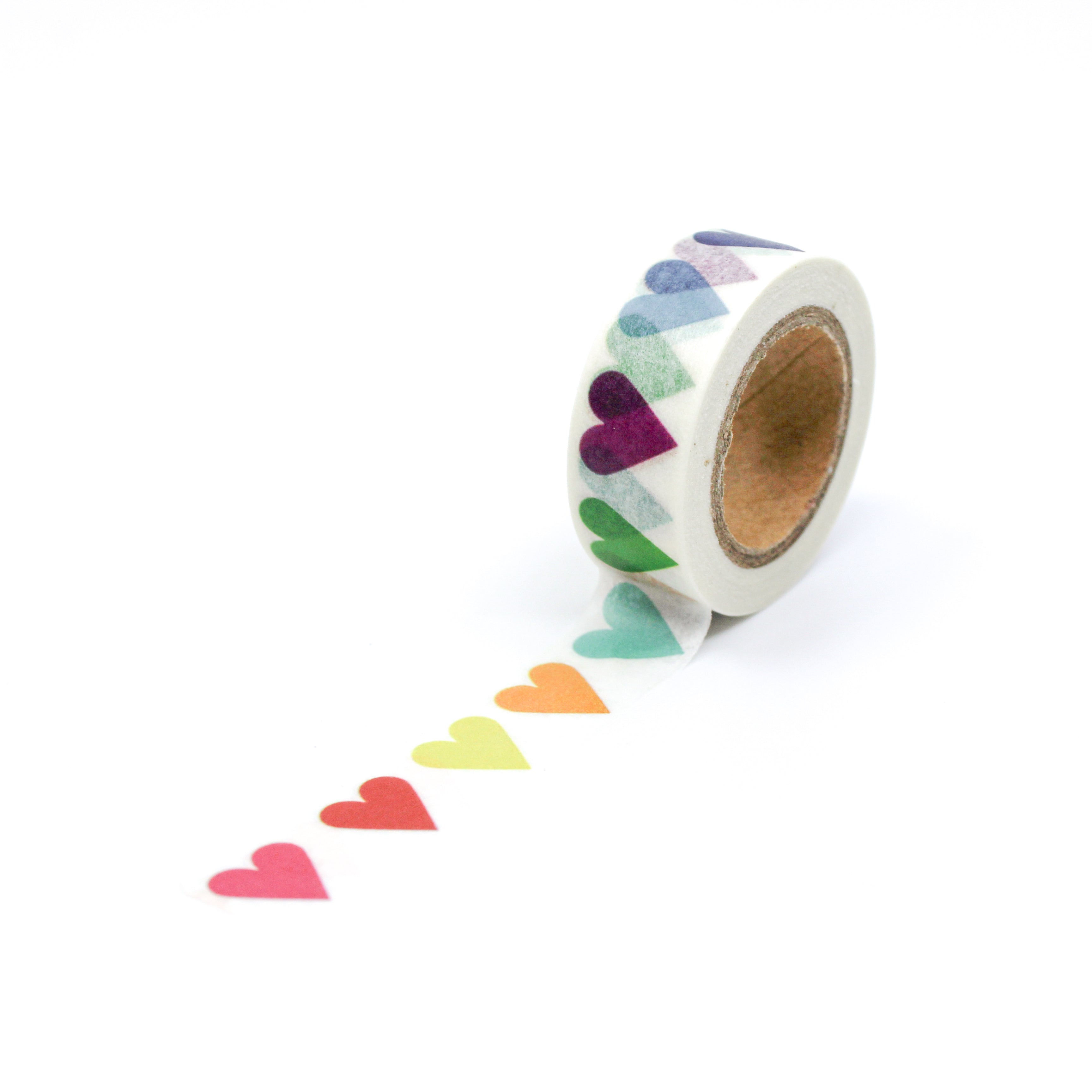 This is a full pattern repeat view of multi color hearts washi tape from BBB Supplies Craft Shop