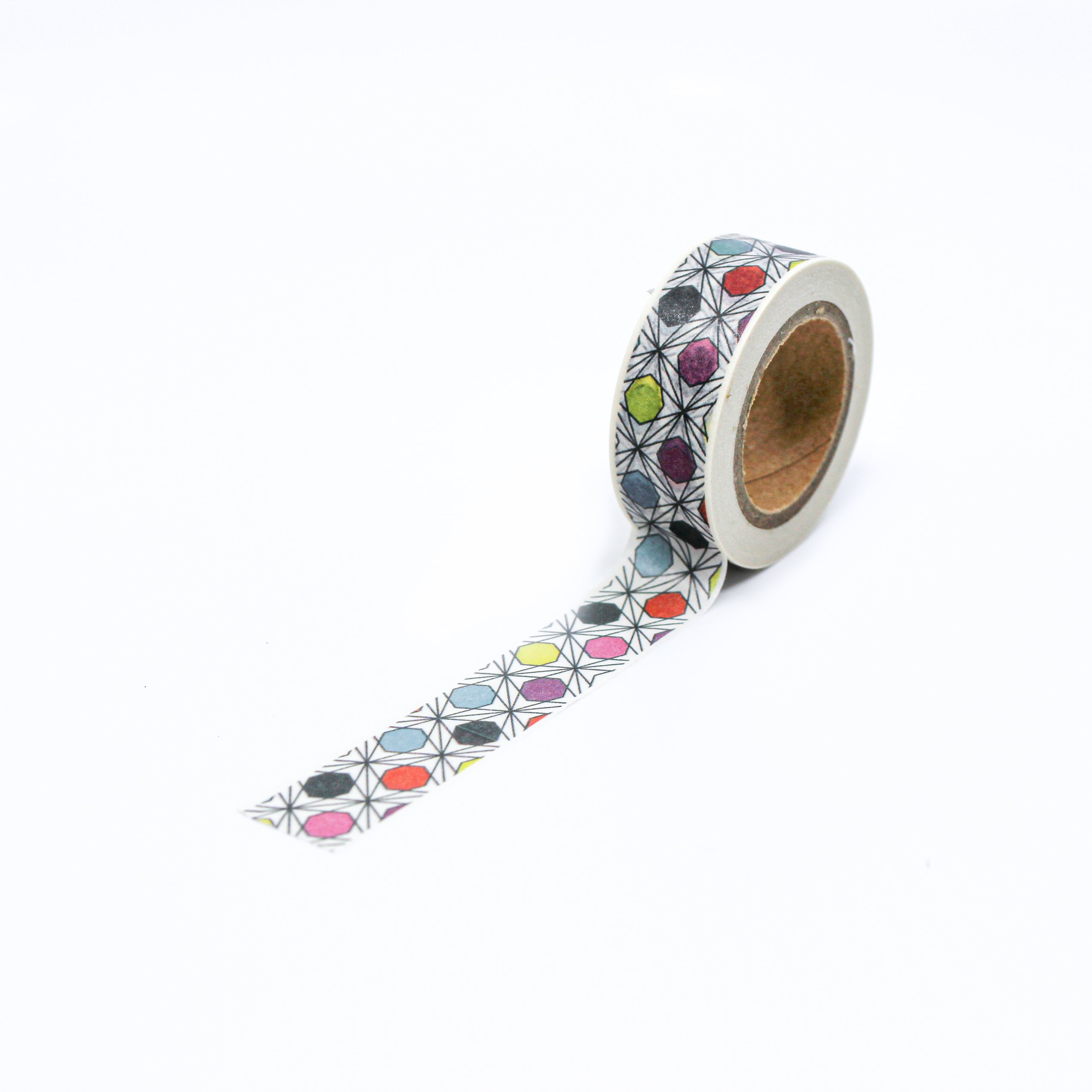 This is a full pattern repeat view of multi color octagon or circle geometrics washi tape from BBB Supplies Craft Shop
