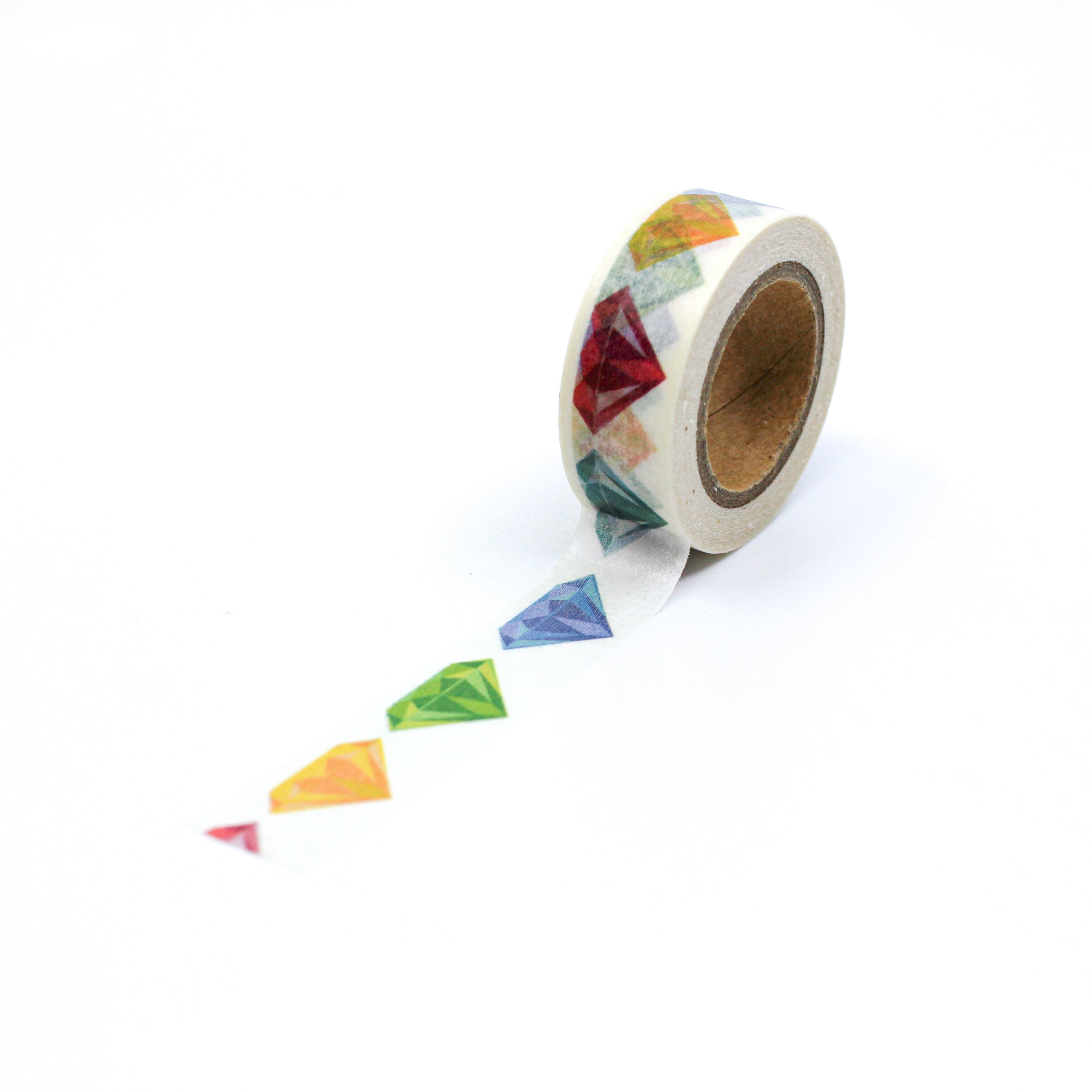 This is a full pattern repeat view of multi color diamond gemstone washi tape from BBB Supplies Craft Shop