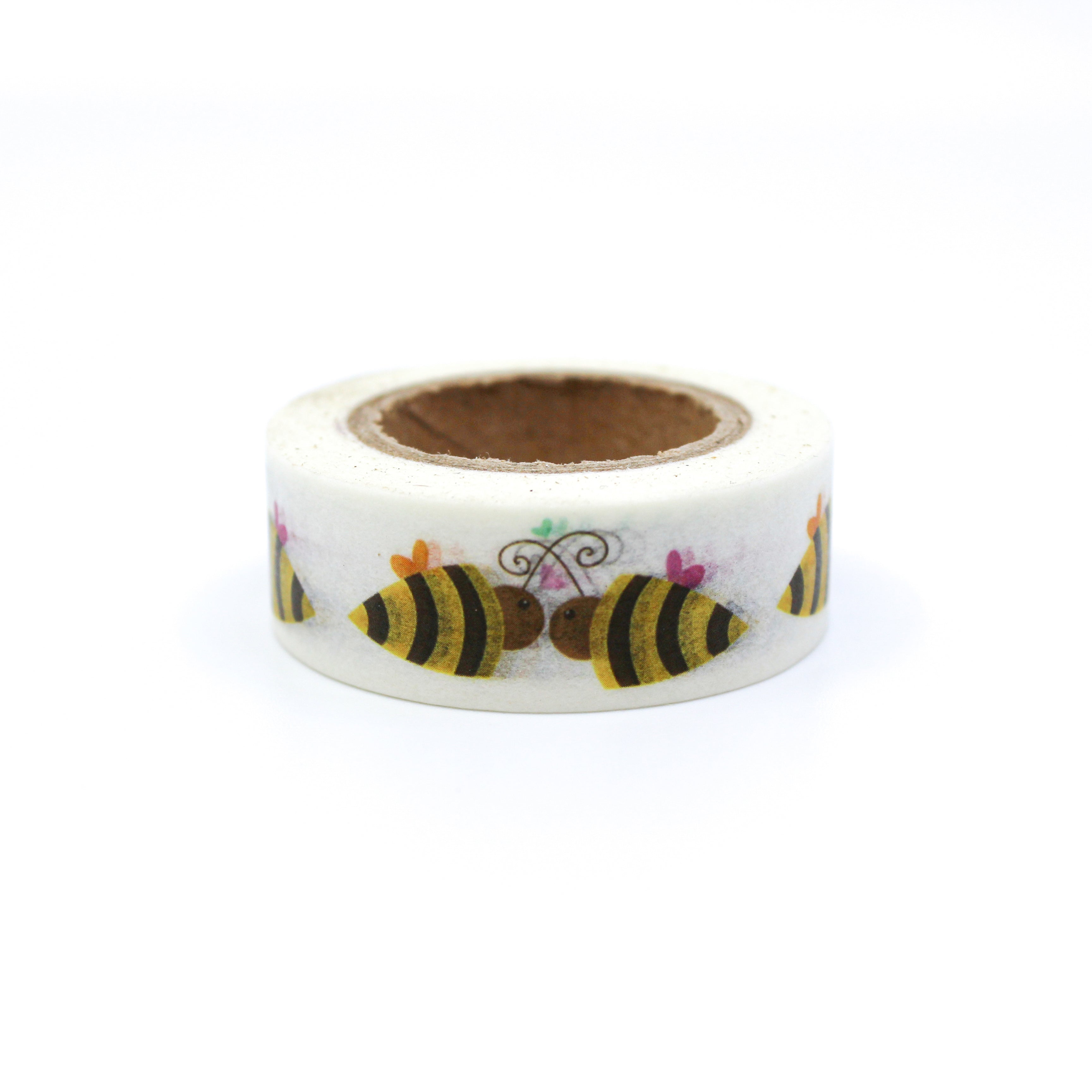This is a cute yellow bumblebee bee in a white background washi tape from BBB Supplies Craft Shop
