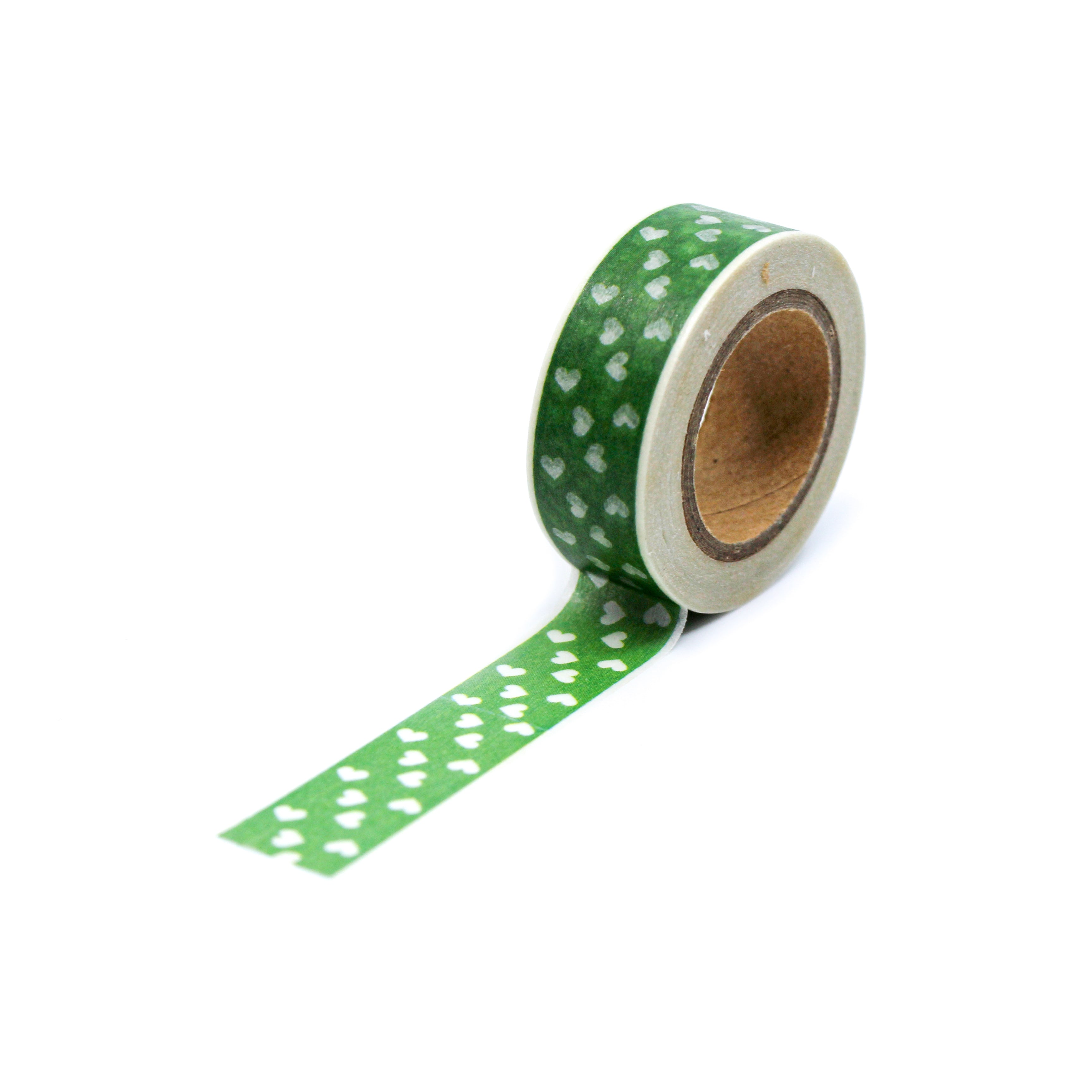This is a full pattern repeat view of green multi hearts washi tape BBB Supplies Craft Shop