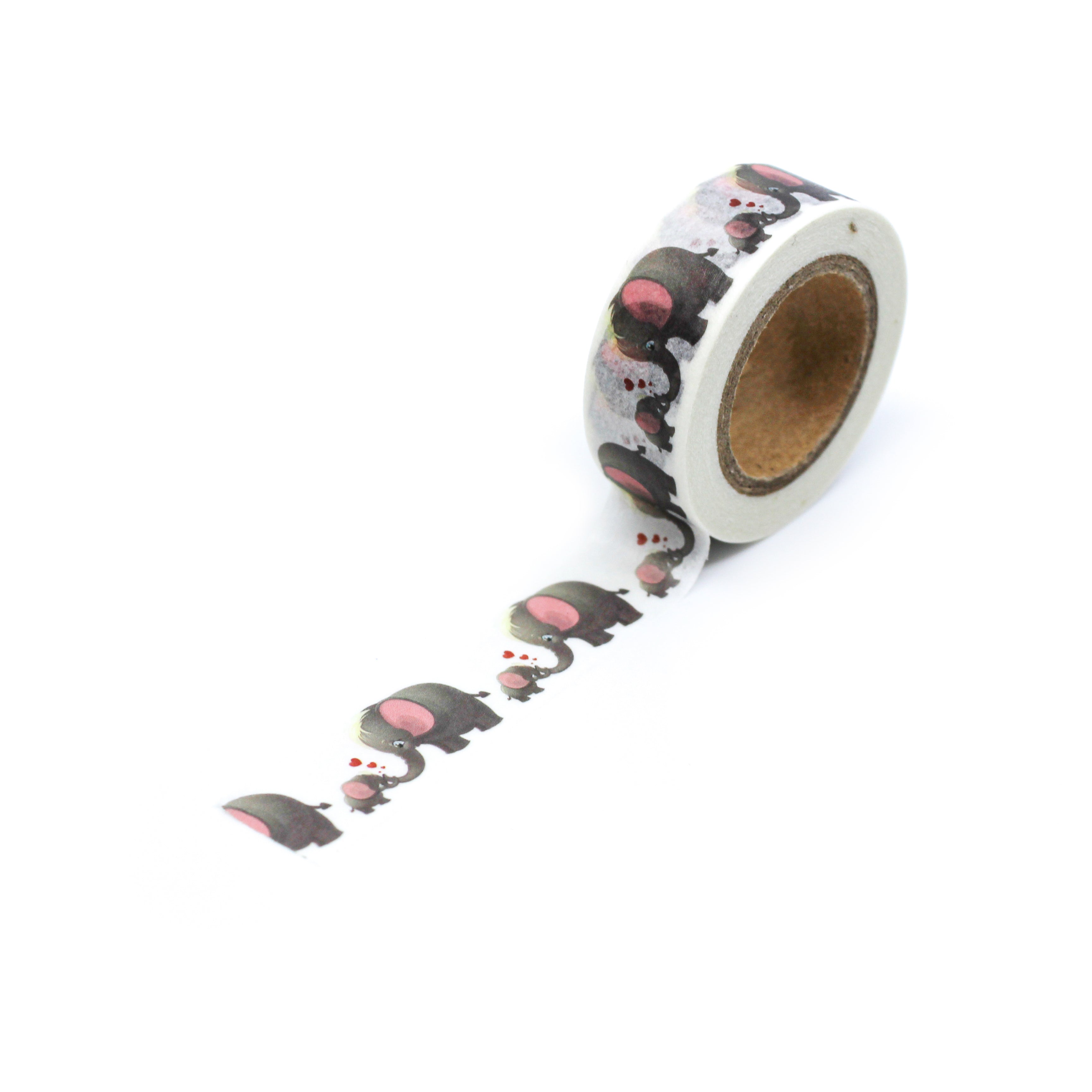 This is a full pattern repeat view of grey colors with pink of baby and mother elephants washi tape BBB Supplies Craft Shop