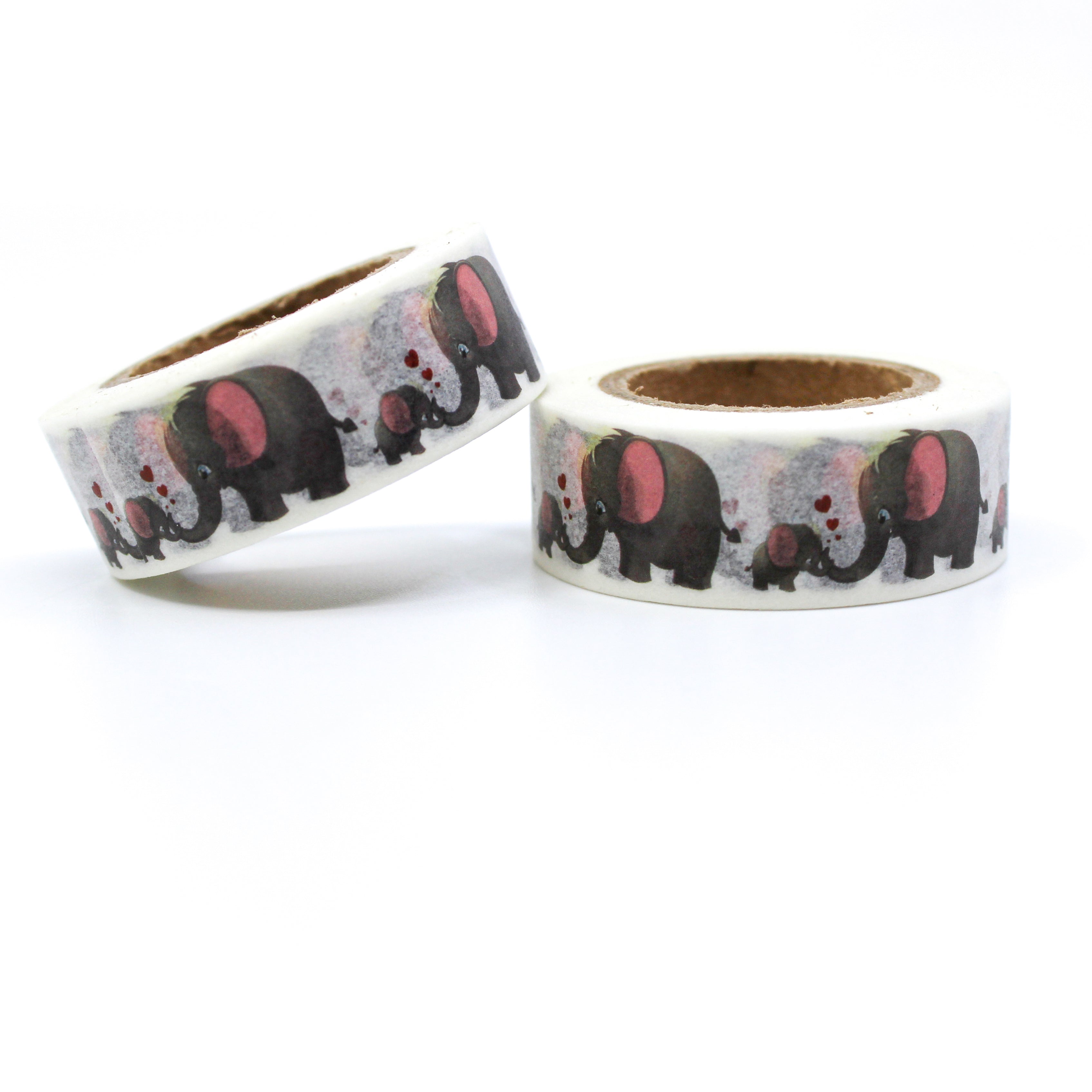 This is a warming scenery of baby and mom elephant with heart shape for Journal Supplies, Scrapbooking washi tapes rom BBB Supplies Craft Shop