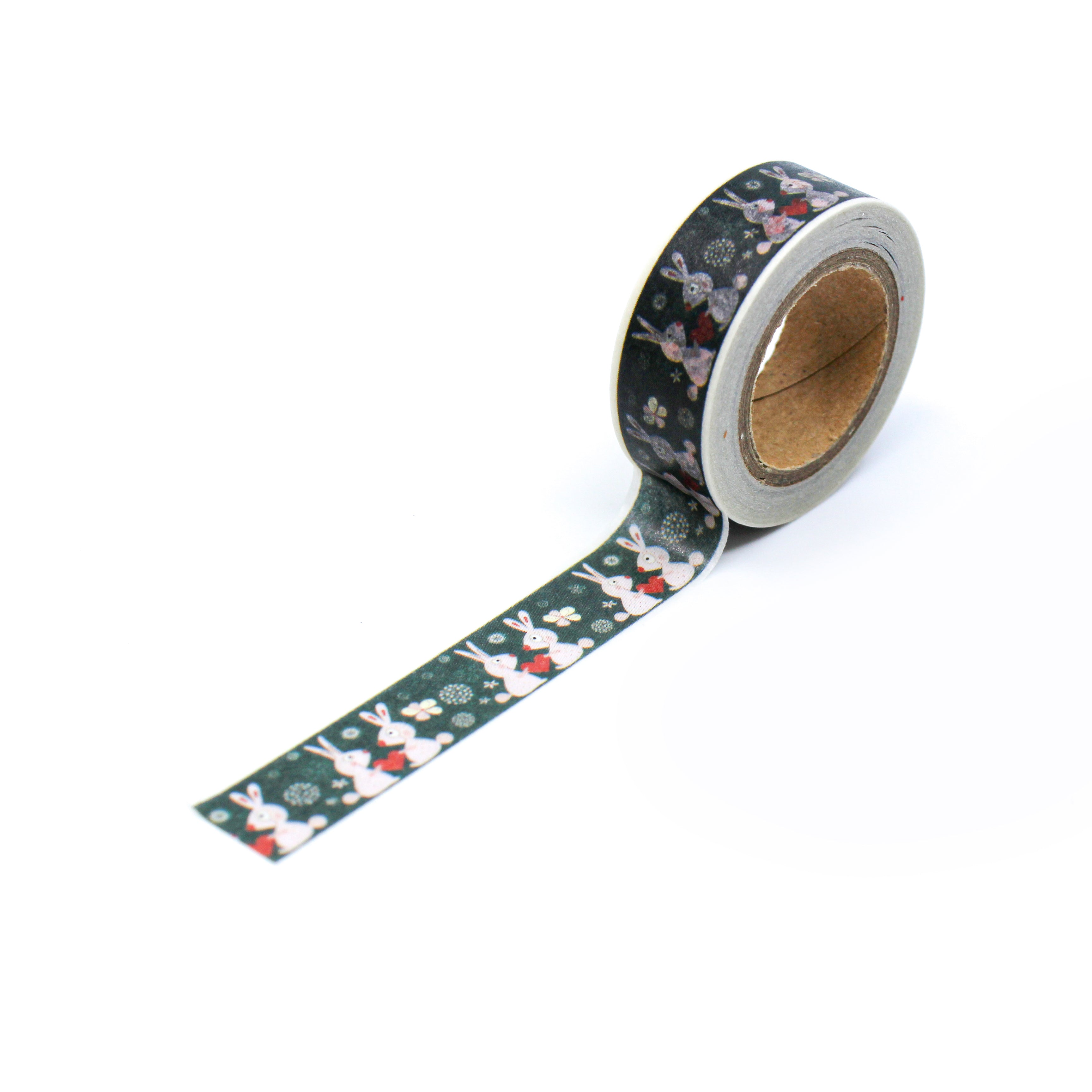 This is a full pattern repeat view of green rabbits foil washi tape BBB Supplies Craft Shop